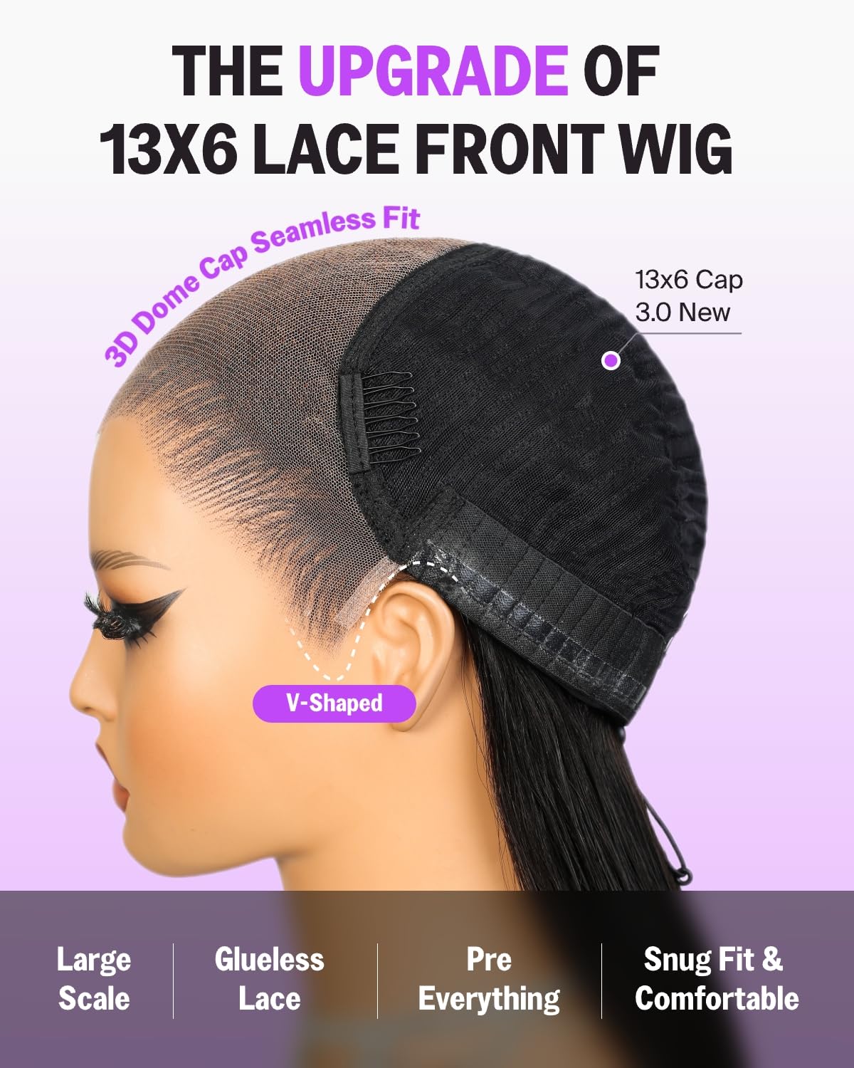 MEGALOOK 13x6 Lace Front Wig Human Hair Wear and Go Glueless Wig Human Hair Straight Human Hair Drawstring Wigs 12A Pre Plucked Pre-Bleached Pre-Cut Ear-To-Ear Frontal Wigs 22 Inch - Image 2