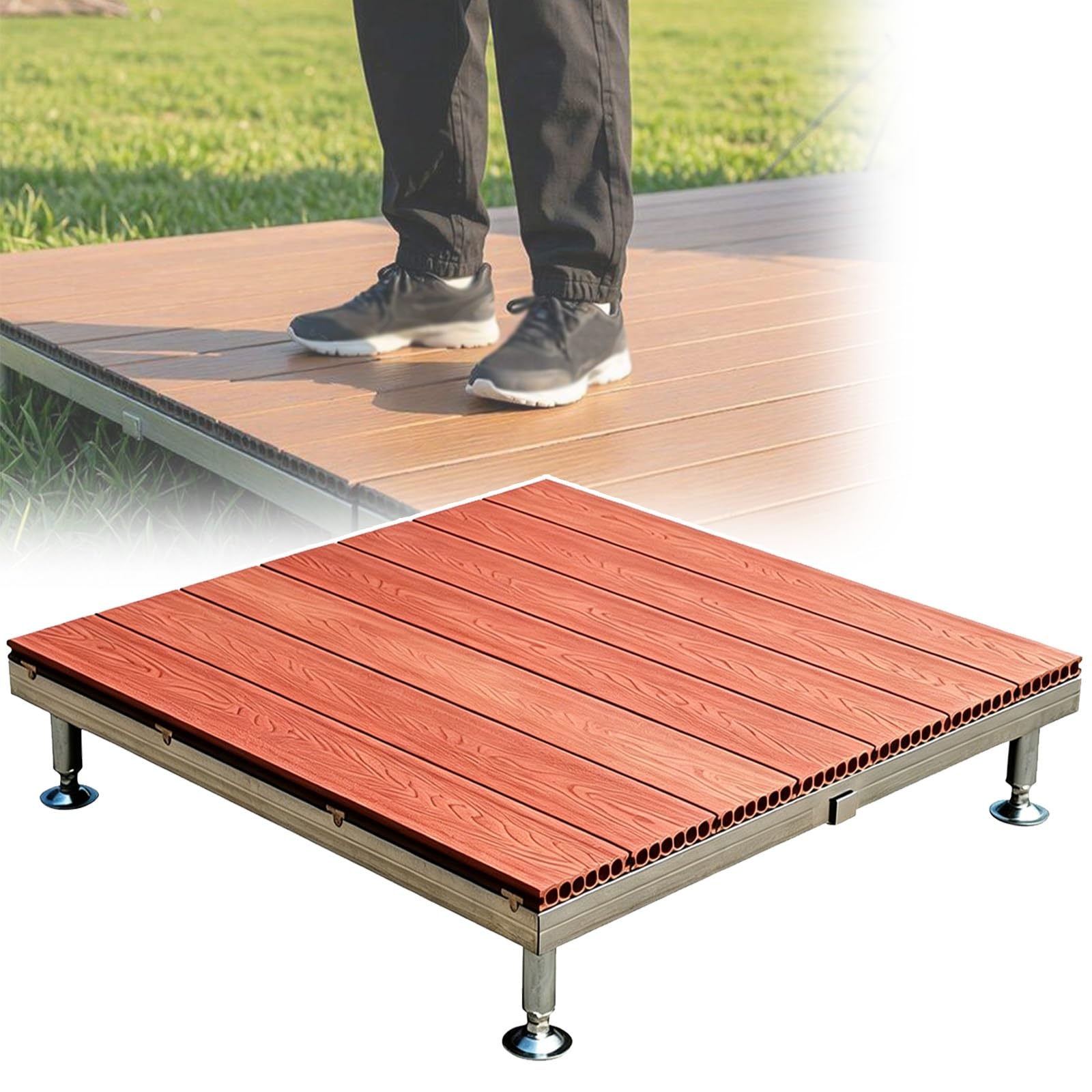 Piattaforma Da Patio Esterno Modulare Installare A Incastro Rapido 84x84cm | Pavimento Sopraelevato In Legno Composito Impermeabile E Antiscivolo, Per Terreni Irregolari Cortile(Brown)
