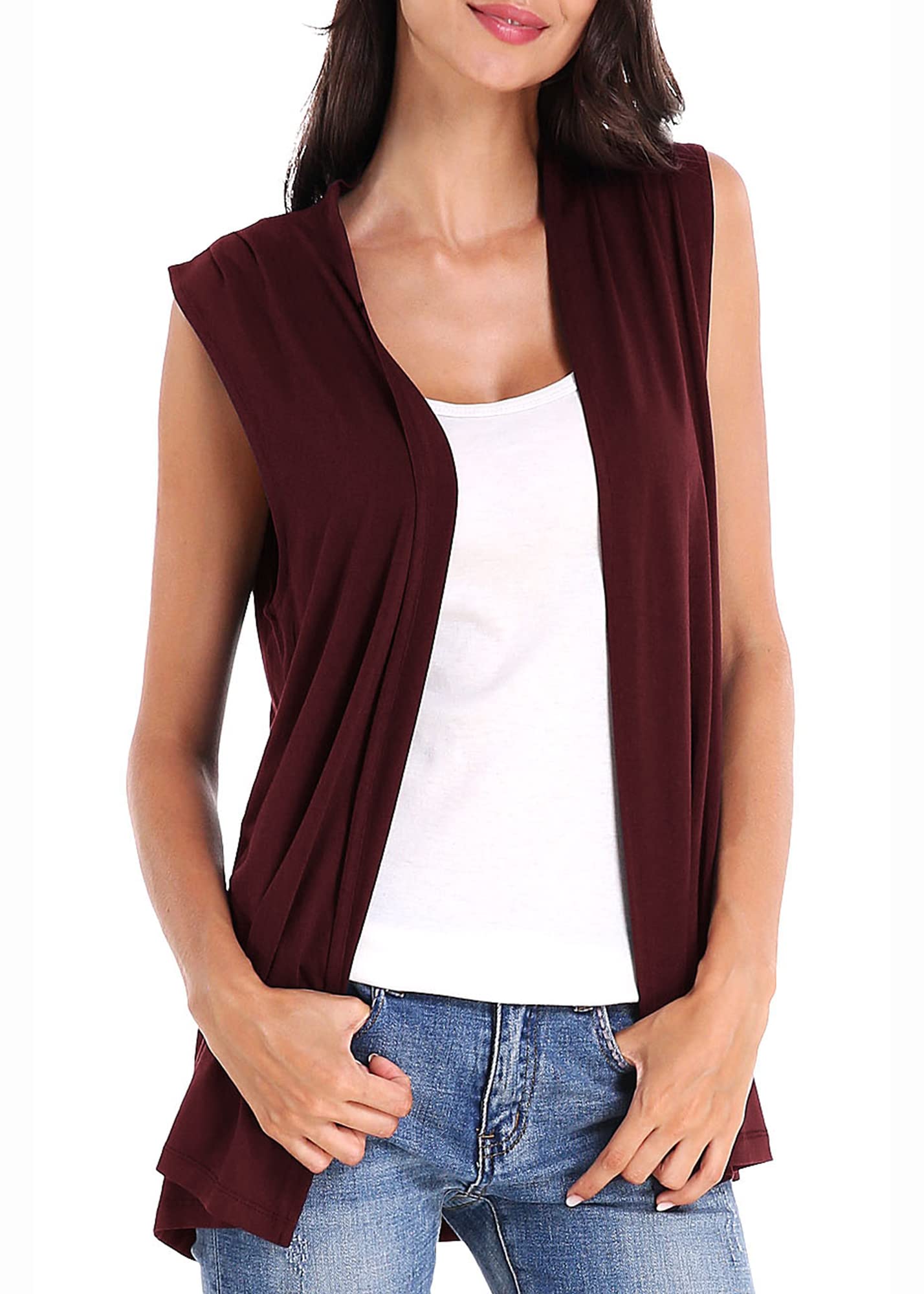 Urban CoCo Women's Sleeveless Cardigan Open Front Vest Lightweight Cool Coat