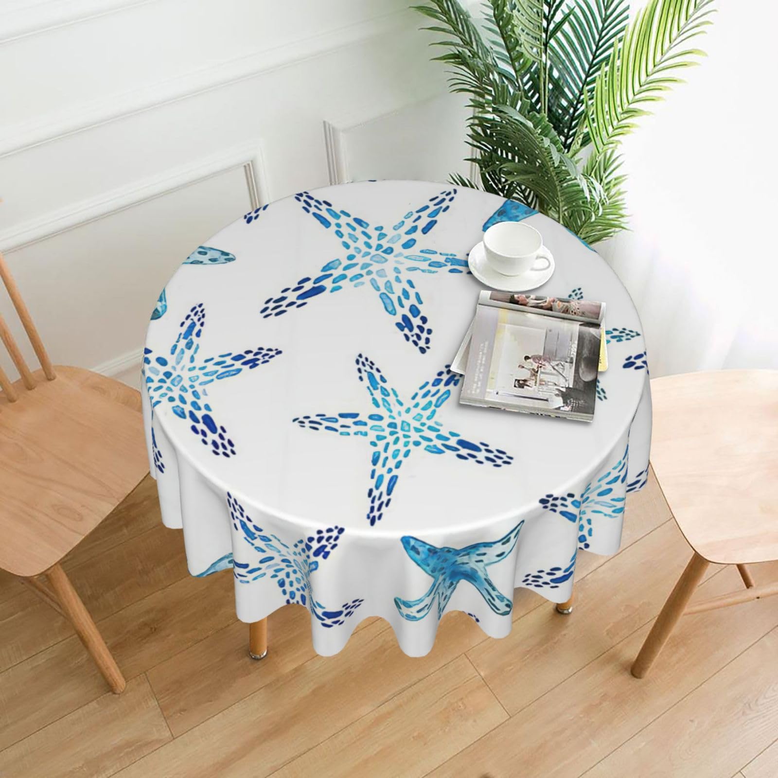 Zcmkjlg Cute Starfish Print Quick Ship Round Tablecloth 60in Polyester Washable Cover for Dining Room