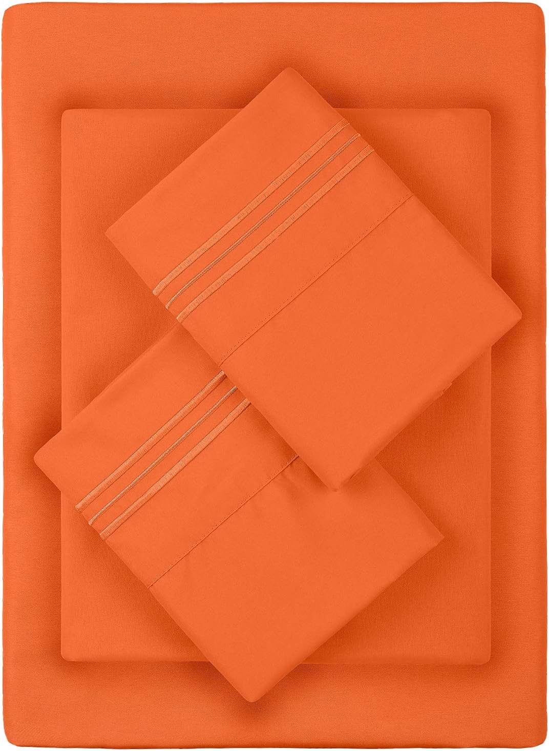 King Size Sheets - Set of 2 Pillow Cases, Flat and Deep Pocket Fitted Sheet - Extra Soft & Breathable - King Sheets - Bedding Set King - Wrinkle and Fade Resistant (King, Persimmon)