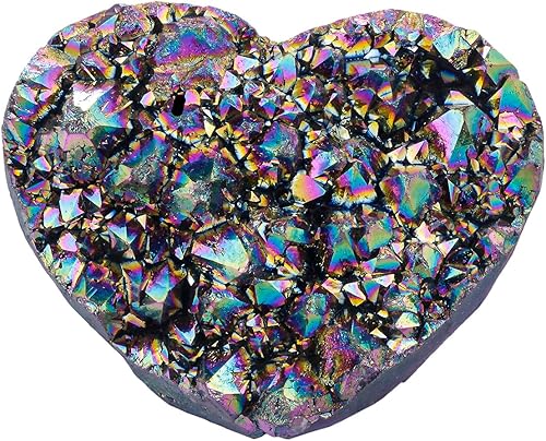 Rockcloud Figura de piedra preciosa con forma de corazón de geoda drusa con revestimiento de titanio natural para meditación, reiki, curación,