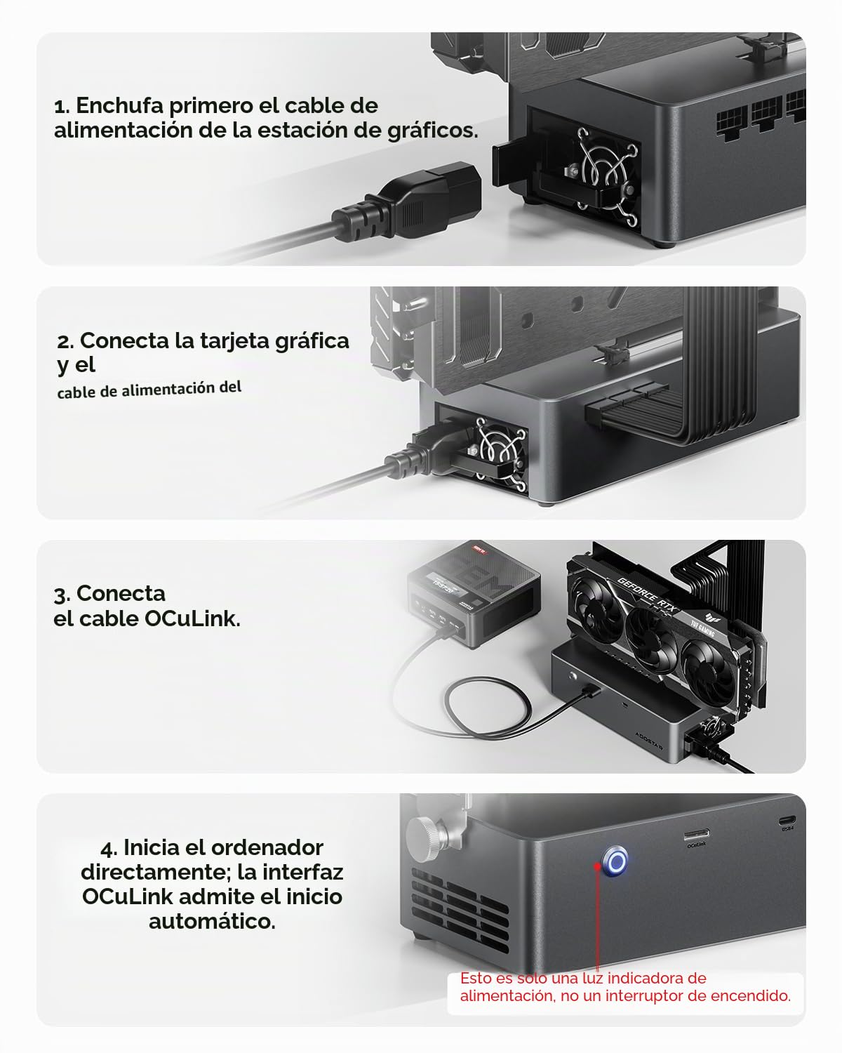AOOSTAR AG02 eGPU Estación de Acoplamiento con Oculink, Docking Station para GPU Externa, USB4.0 admite Fuente de alimentación inversa 100W, Fuente de alimentación integrada 800W, para GPU hasta 500W