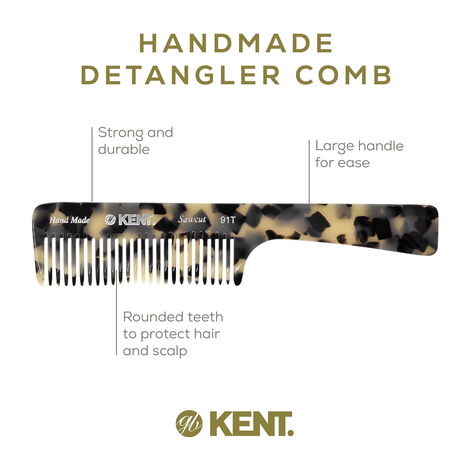 Kent 91TW Detangler Combs for Women Wide Tooth Hair Comb for Curly and Wavy Hair, Wide Tooth Combs and Wet Hair Comb, Large Handle Wide Tooth Shower Comb for Hair for Effective Detangling Kent Comb