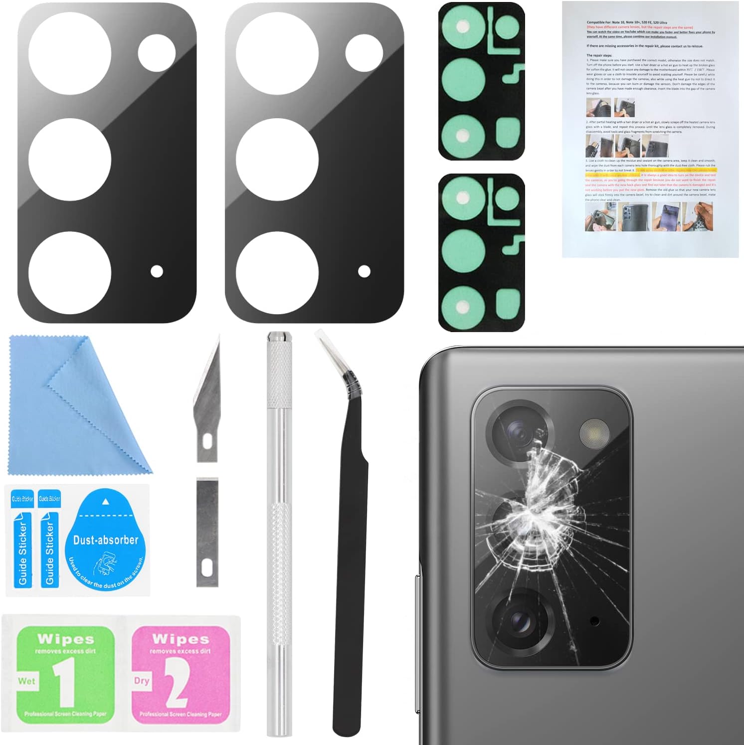 2PCS for Galaxy Note 20 Back Rear Camera Lens Glass