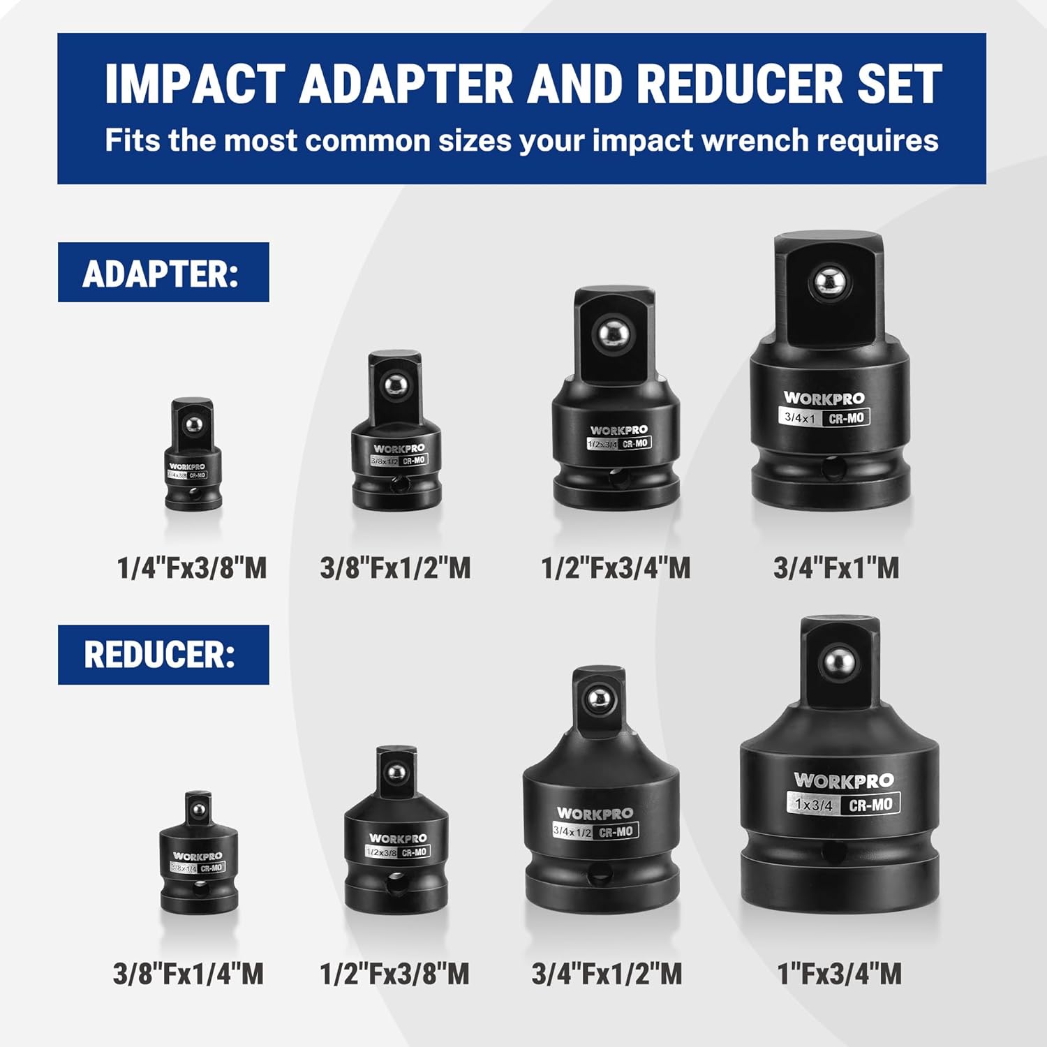 WORKPRO Magnetic Socket Organizer & 8PC Impact Socket Adapter Set