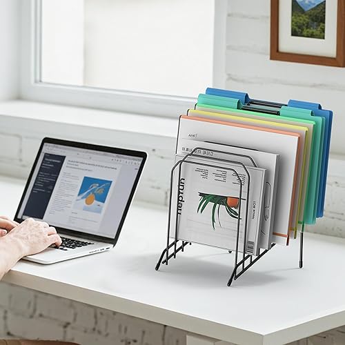 Miniatura 6 de Organizador de archivos de escritorio con clasificación inclinada, soporte de metal para carpetas de revistas con compartimentos verticales de 8