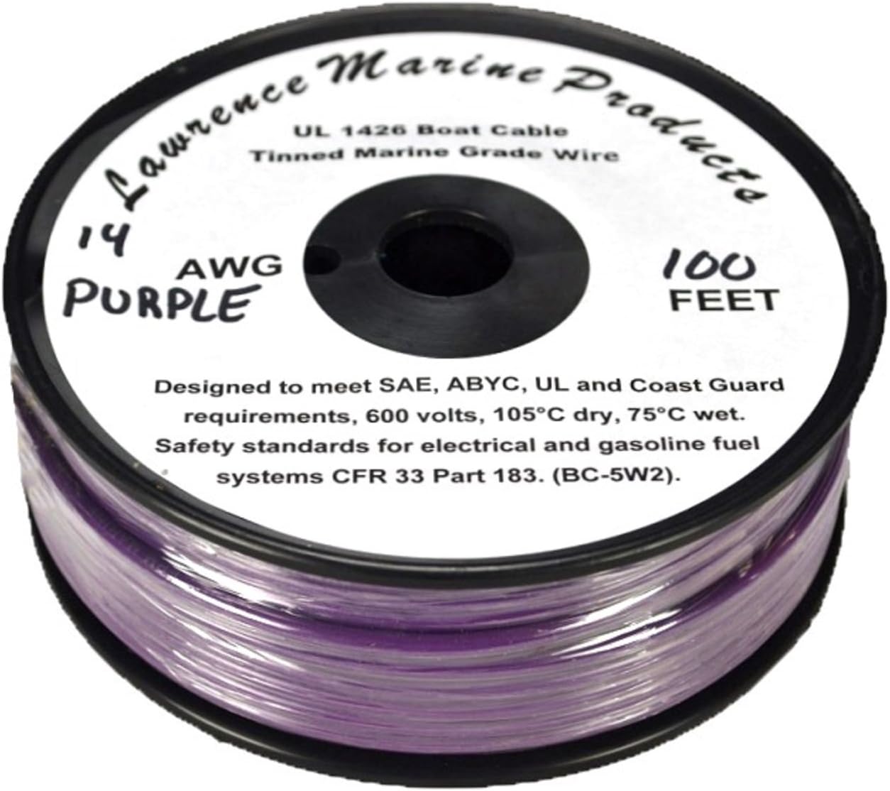 Lawrence Marine 14 AWG Tinned Marine Primary Wire Made in USA (Purple, 100 Feet)