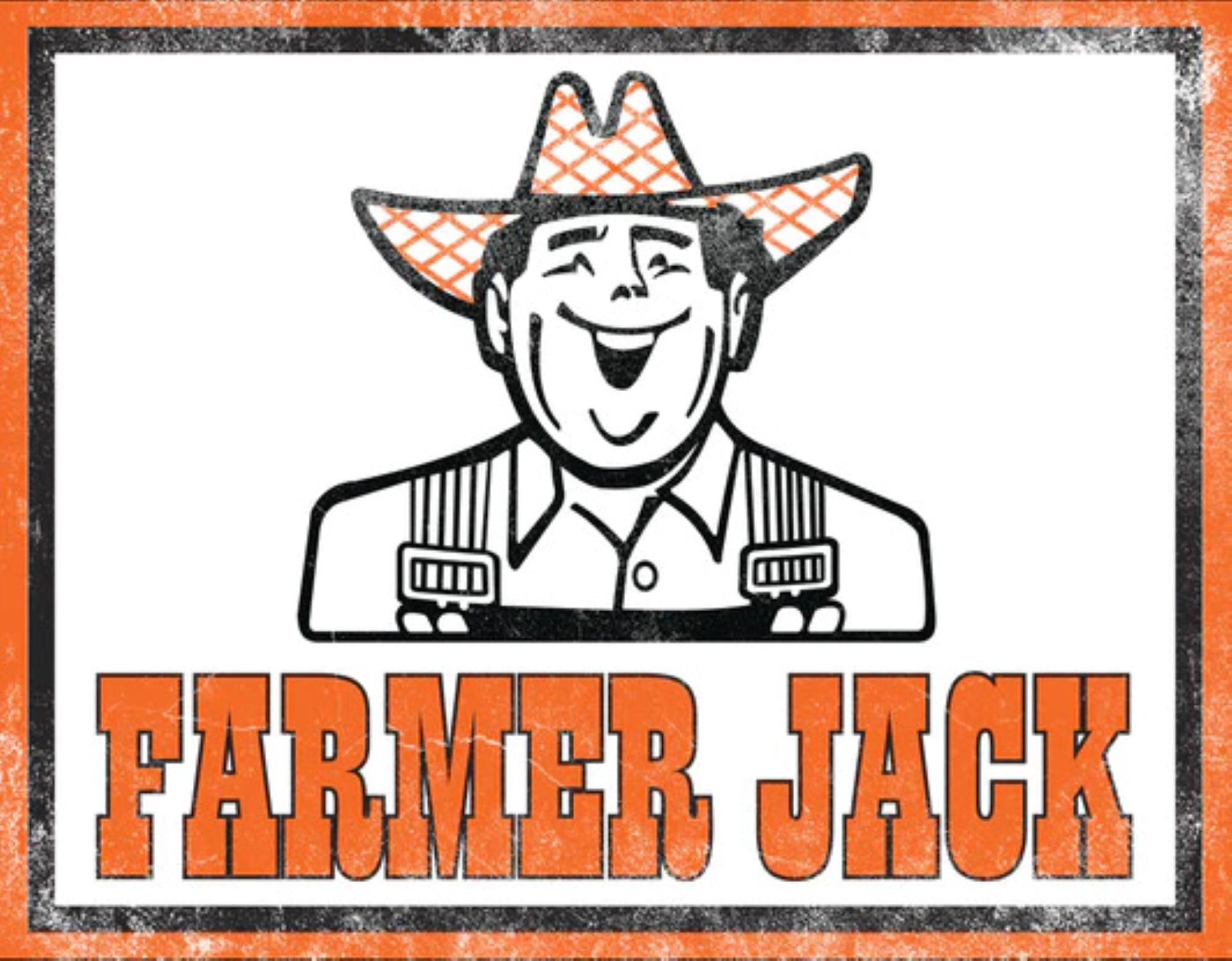 Detroit Shirt Company Farmer Jack Throwback Design Metal Wall Sign - 16" x12.5" - Printed on Tin and Made in the USA