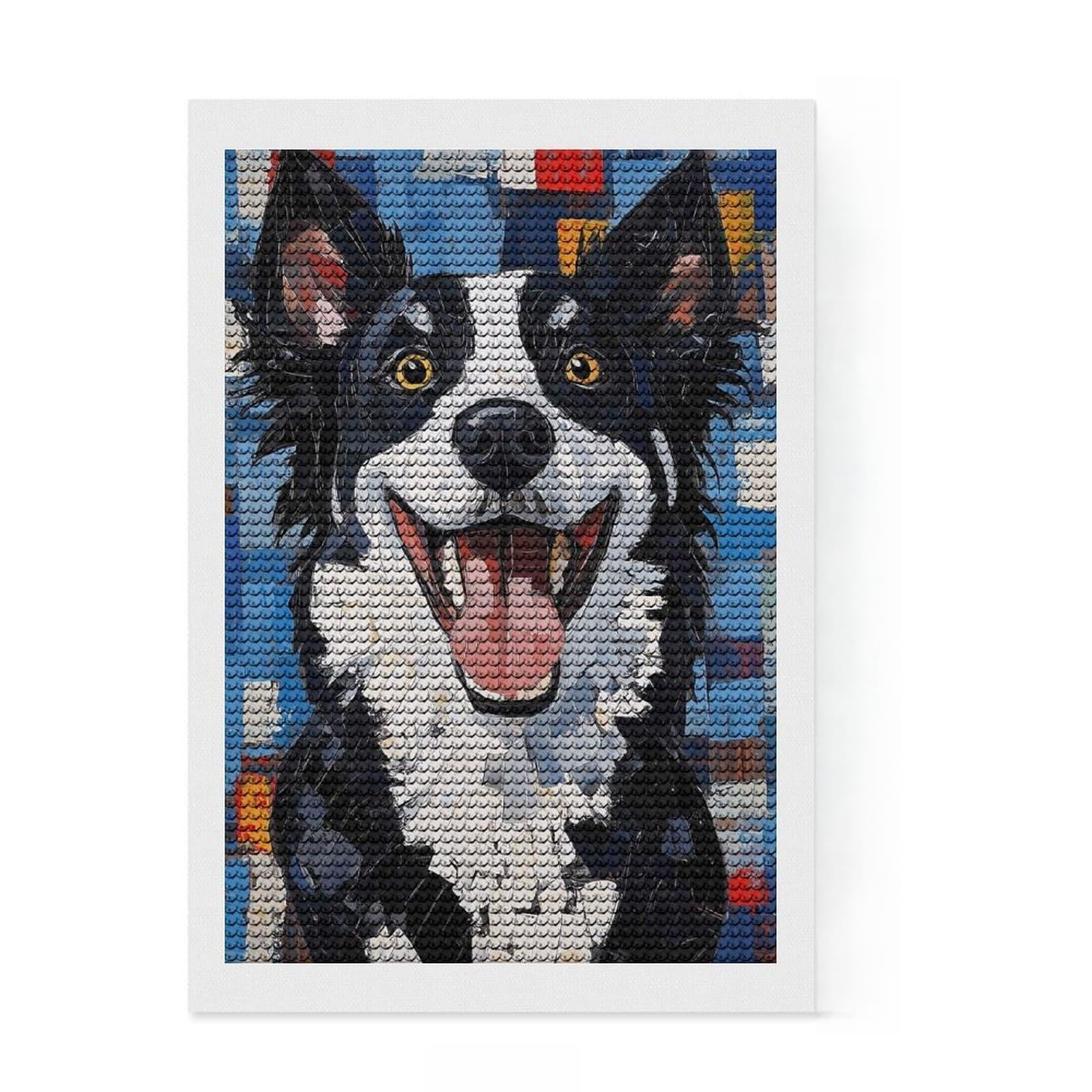 Junmoney Smiling Border Collie Painting Round Drill Diamond Painting 8"x12", Printed Canvas, Finish and Display, Modern Decor, Christmas Gift