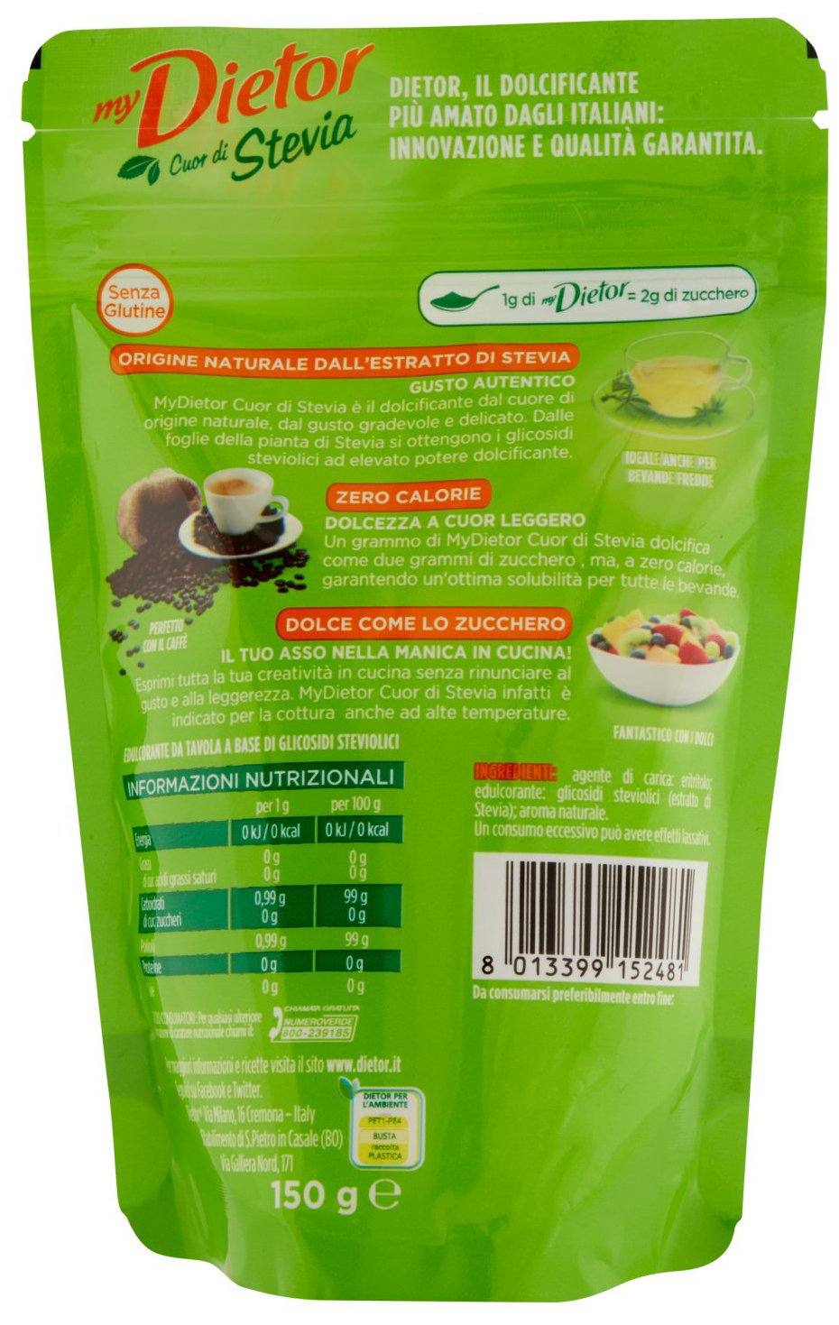 Dietor Dolcificante, Cuor di Stevia - 150 gr