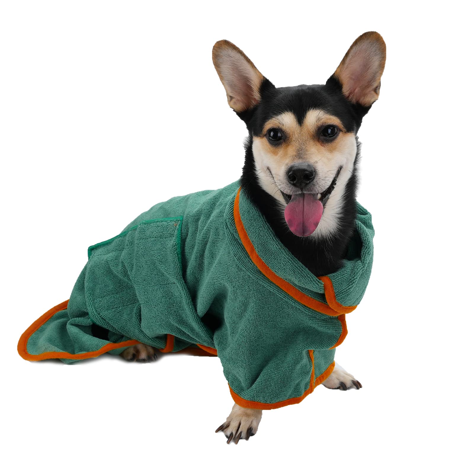 OCSOSO Dog Quick-Drying Coat Bathrobe, Microfibre Material Fast Drying Super Absorbent Dog Robes, Quick Drying Moisture Absorbing with Adjustable Collar and Waist and Velcro