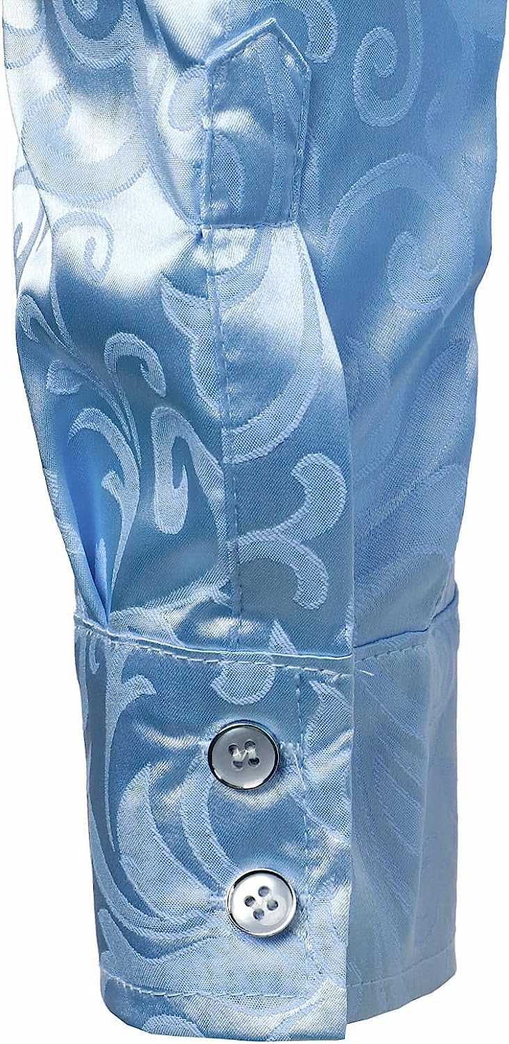 PARKLEES Camicia da uomo a maniche lunghe in jacquard di lusso, vestibilità aderente, in raso, con stampa floreale, per feste di nozze e balli