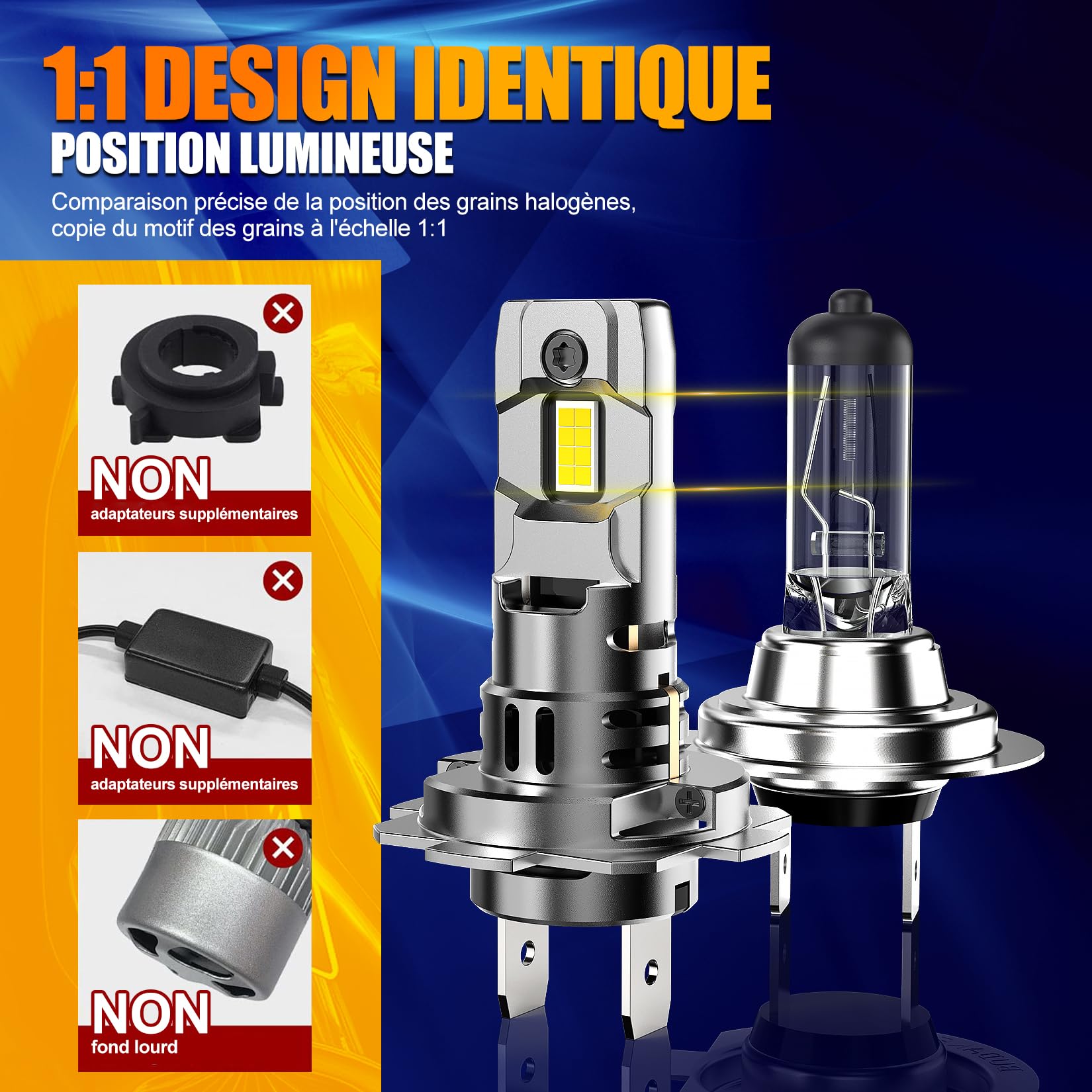 Ampoule H7 LED 600% 6500K Lumière Blanche, 32000LM | 100W 1:1 Mini Taille Ampoule H7, 70000+ Heures De Vie, Plug and Play Installation Facile, IP68 Imperméable, 2 Pièces