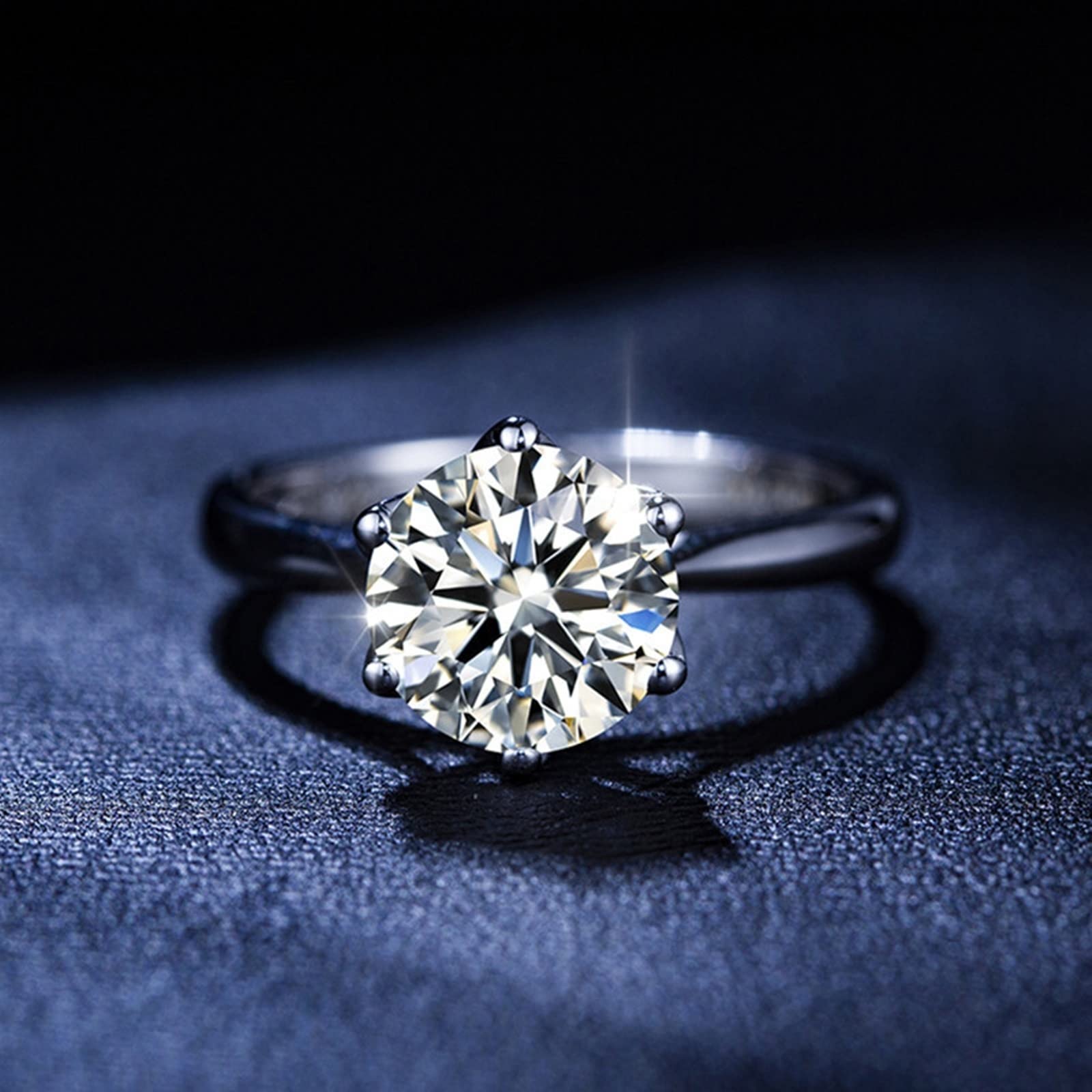 Anello di fidanzamento in oro bianco 18 carati, anelli di fidanzamento forma rotonda bianca sei artigli corona anelli moissanite regali per le donne
