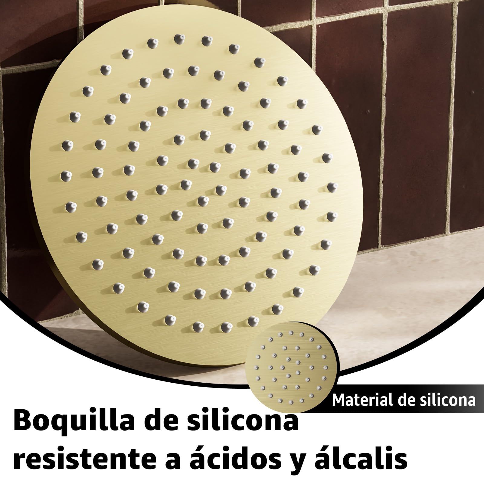 Rociador Para Ducha,Cabezal De Ducha Lluvia, Alcachofa De Ducha De Acero Inoxidable,Rociador De Ducha Antical,Efecto Lluvia,giratorio 360°,8 Pulgadas, G1/2 (Dorado, Redondo)