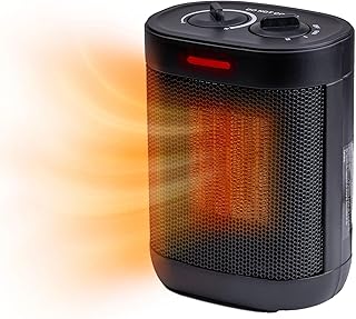 Compact Electric Space Heater for Indoor Use – 1500W Fan-Forced PTC Ceramic Heater with Adjustable Thermostat, 3 Heat Settings, Tip-Over & Overheat Protection, ETL Listed – Black