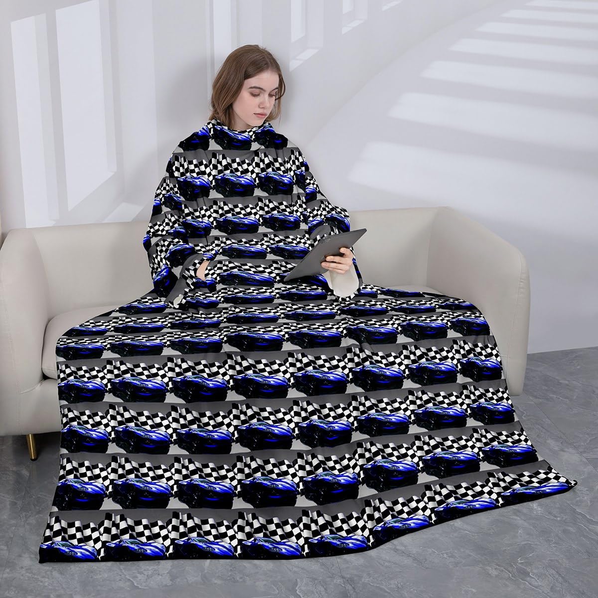 Homemissing Manta de forro polar con mangas de 50 x 70 pulgadas, color azul, manta de manga suave con velocidad de brazo, manta cálida para automóvil, deportes extremos, manta de felpa mullida
