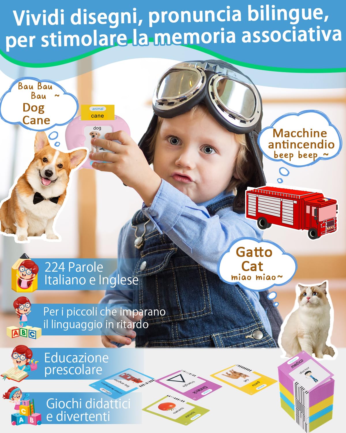 Winnrok 510 Parole Schede Flash Cards, Flashcards Bambini Italiano, Giochi Montessori Bambini 2 Anni, Autismo Giochi Educativi, Imparare a parlare Colori Numero Animali, Regalo di Natale Rosa
