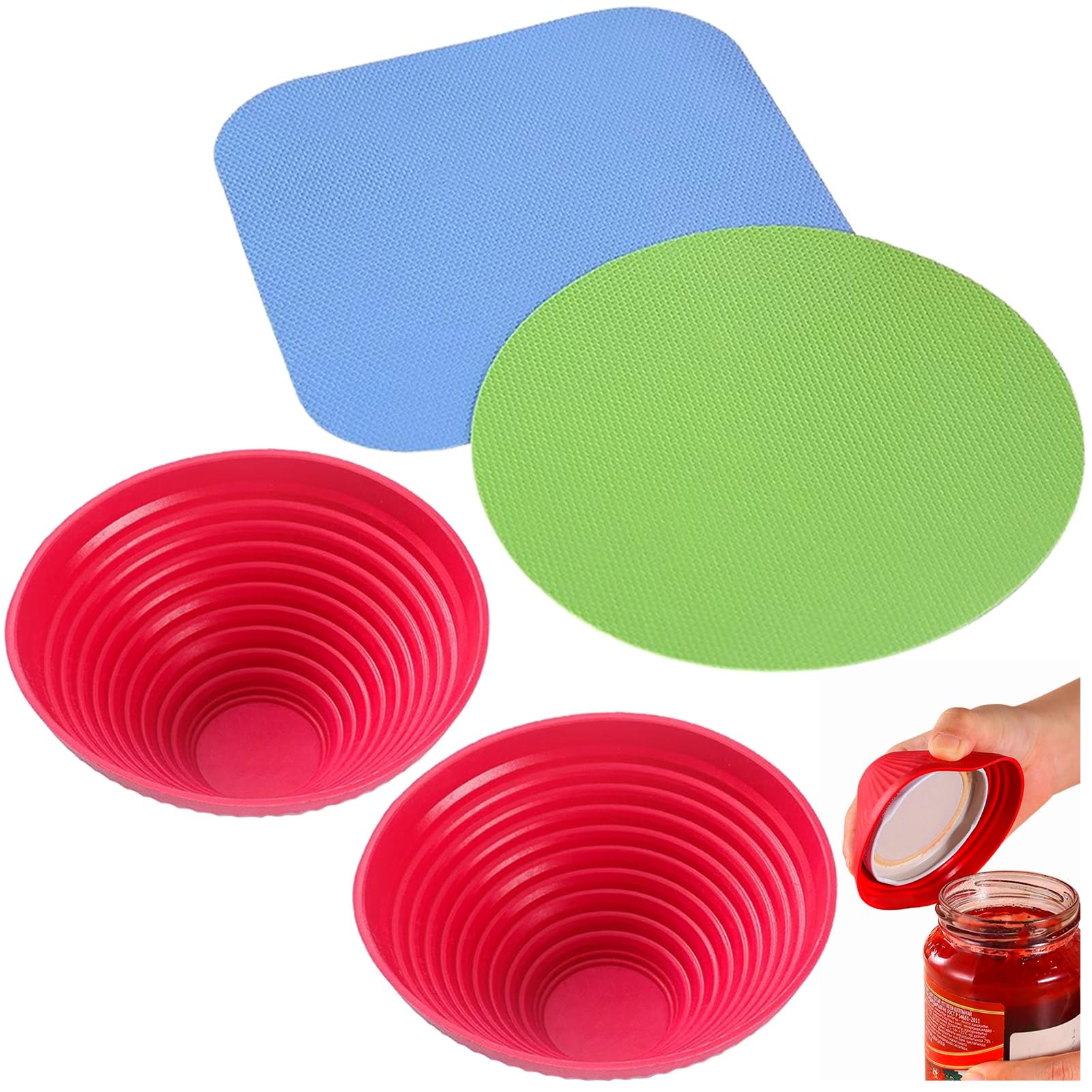 Apribottiglie In Gomma 4 Pezzi - Multiuso Antiscivolo Per Barattoli E Bottiglie - 3 Misure Diverse