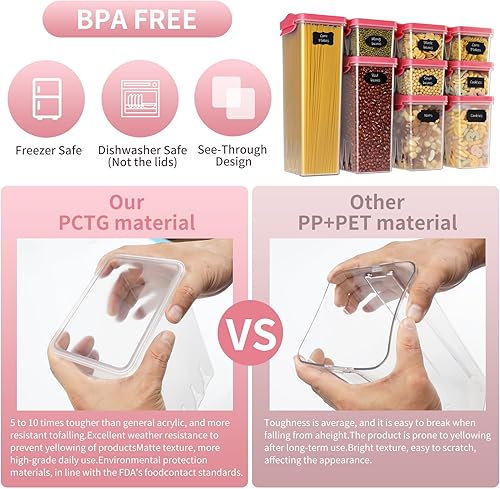 Miniatura 4 de HOMER Contenedores de almacenamiento de alimentos con tapas herméticas, juego de 9 recipientes de plástico sin BPA para despensa de cocina,