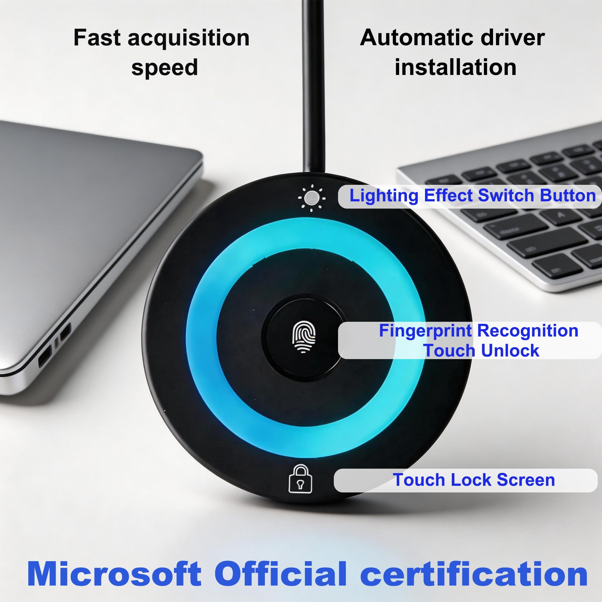 Lector de huellas dactilares USB para PC y portátil, escáner biométrico Windows Hello con tacto de 360°, inicio de sesión rápido <1s, llave de seguridad portátil para Windows 10/11