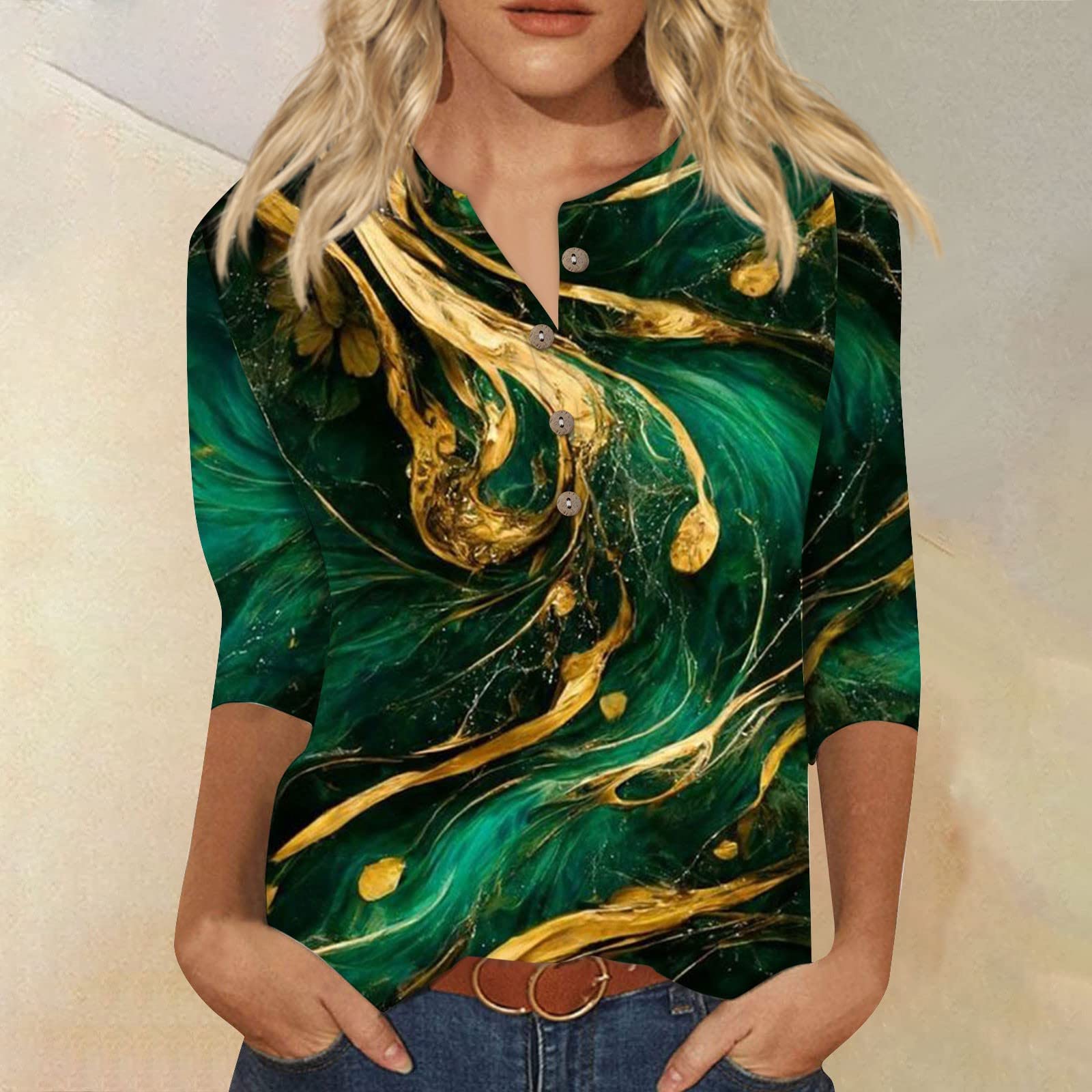 Damen Sommer Langarm Hemd Elegant Bluse Rundhals Tech-Stretch T-Shirt Klassischer Schnitt Lässige Top