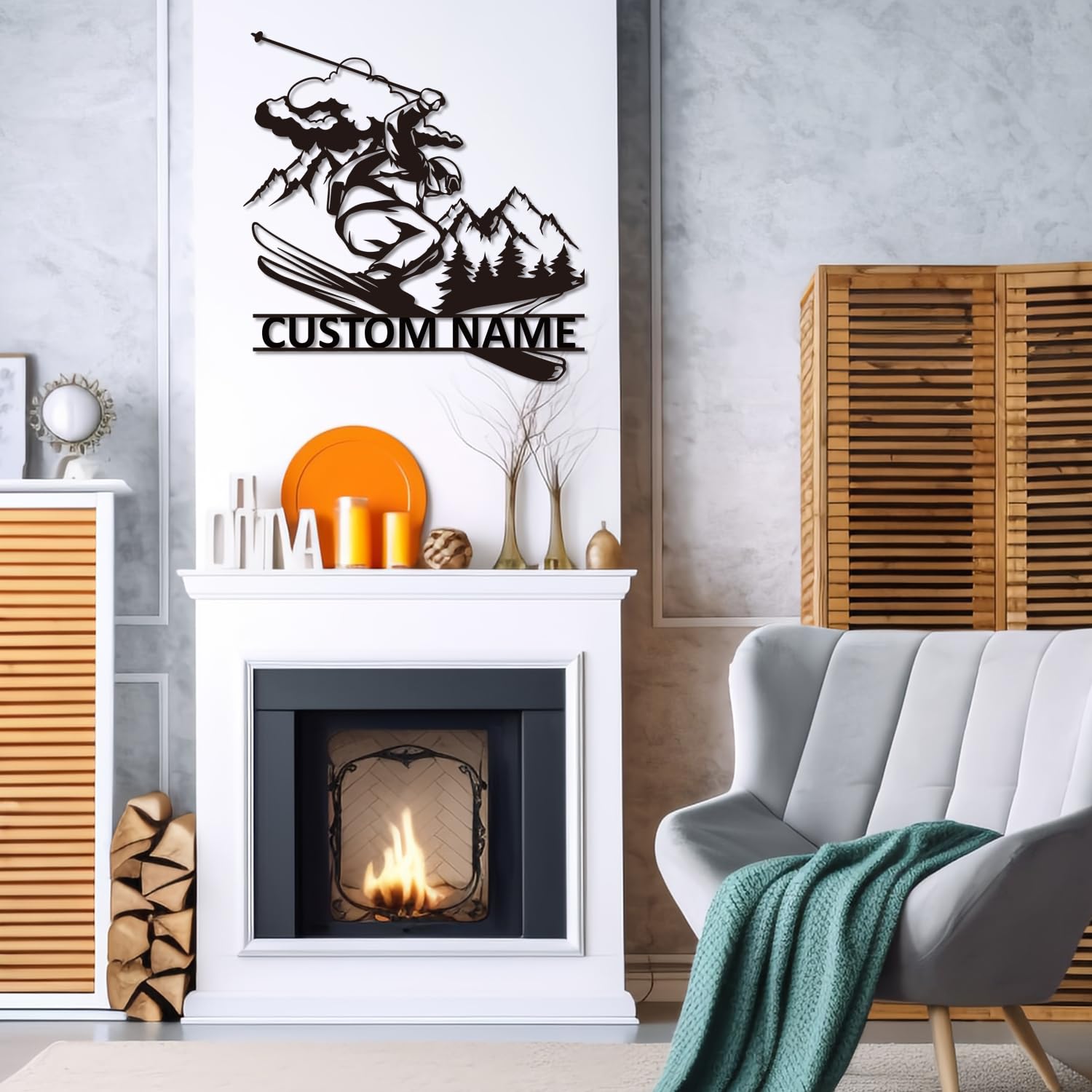 Décoration Murale Personnalisée En Métal Sur Le Thème Du Ski - Art Mural Personnalisable Nom/station - Cadeau Pour Skieur, Décoration Chalet - 6