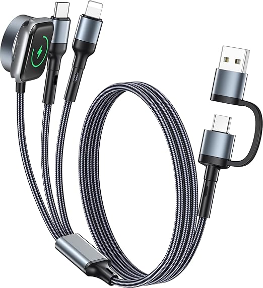 2Pack 4FT Charger Cable for Apple Watch Upgraded 3 in 2 iPhone Watch Charger USB C Multi Charging Cable Compatible with iWatch Ultra/SE/10/9/8/7/6/5/4/3/2/1&iPhone 16/15/14/13/12/11/Galaxy S23