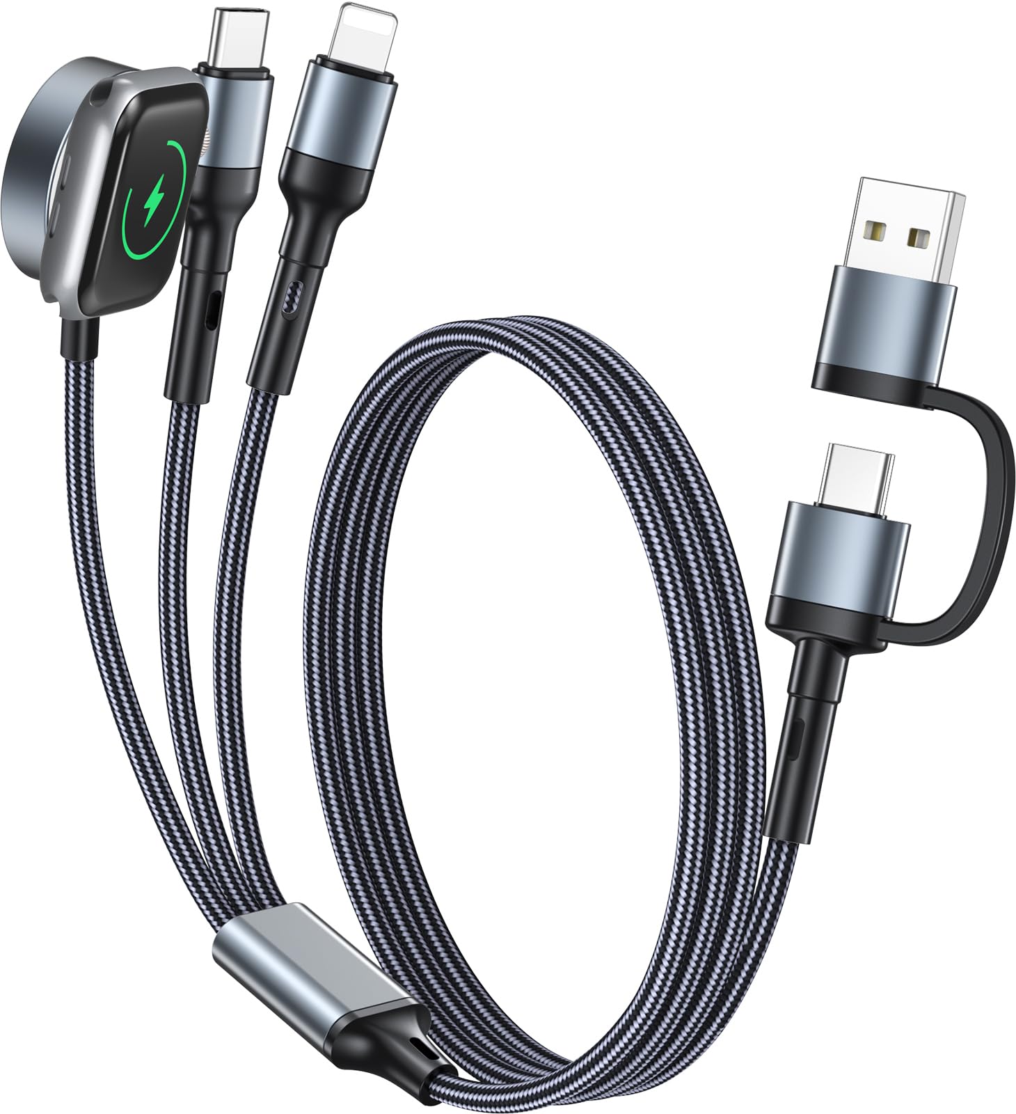 ZONLELE 2Pack Charger Cable Upgraded 3 in 2 Phone Watch Charger USB C Multi Charging Cable-5FT