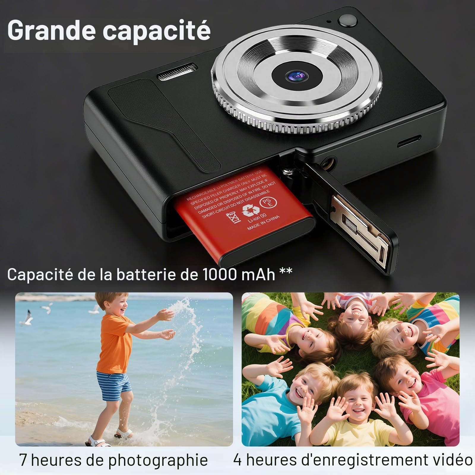 Appareil Photo Numérique 56MP 1080P FHD avec Autofocus, Zoom Numérique 16X, Écran LCD 2,8", Carte SD 32GB & 2 Batteries - Compact et Léger Idéal pour Enfants, Débutants et Voyages (Noir-1)