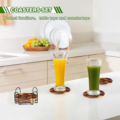 Miniatura 7 de Seamless Autumn Foliage Pattern Coasters Absorbant Coasters for Dining Table Set with Holder 6 Pack Home Coasters