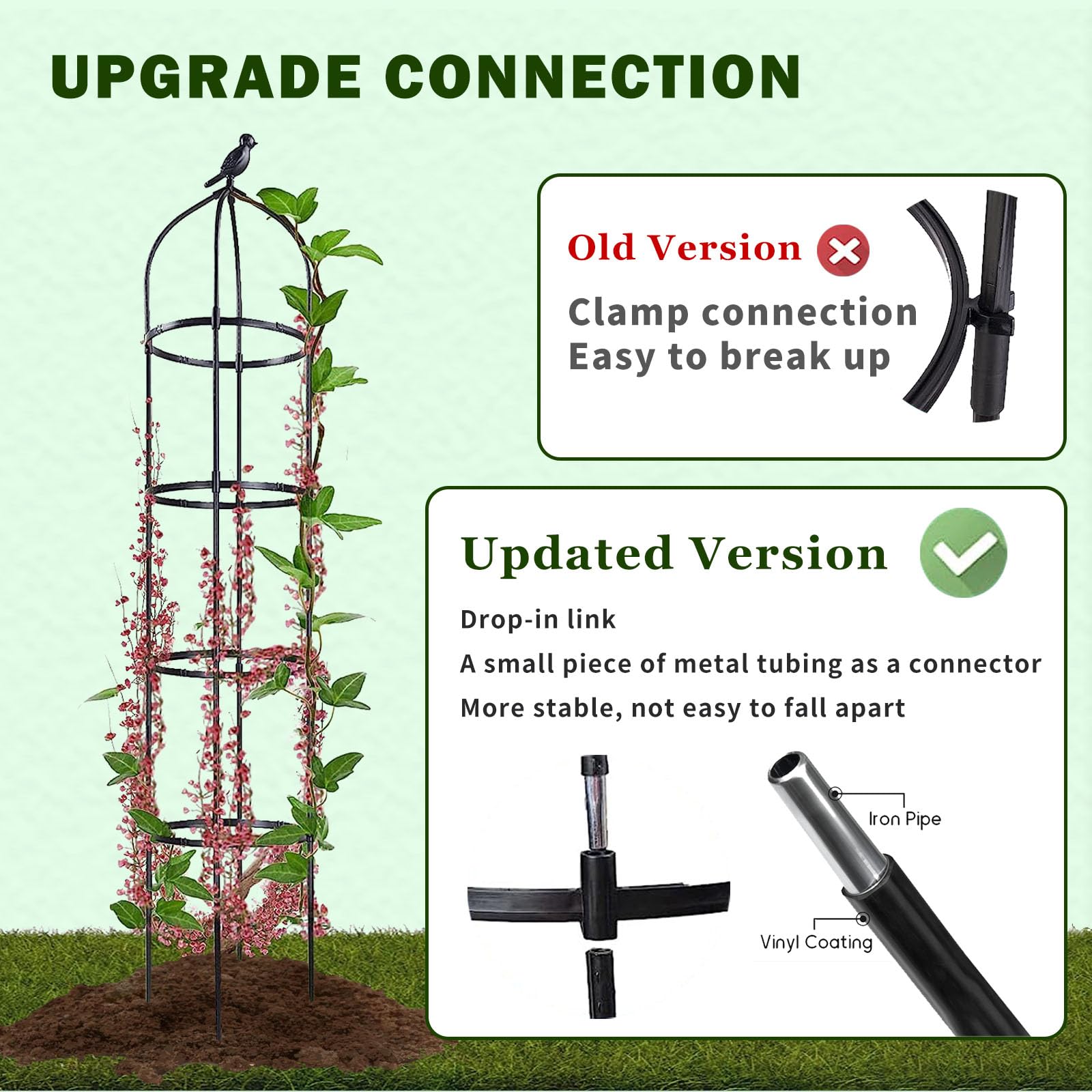 QURAS 2 Pack Trellis for Climbing Plants 6FT Garden Obelisk Trellis, Round Rose Cage for Climb Clematis Vine Jasmine Flowers Potted Bush Stands, Black Metal Tomato Vegetable Support Indoor Outdoor