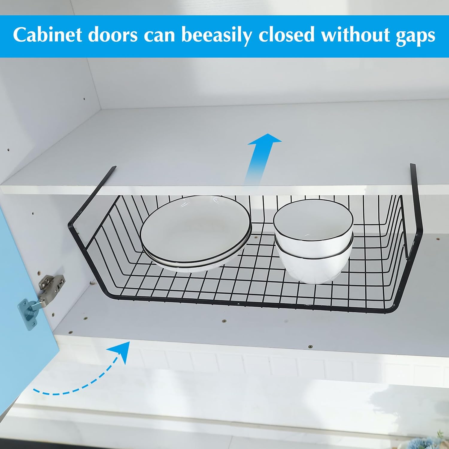 HOMOKUS 5 Pack Large Under Shelf Basket for Storage,Hanging Wire Basket Shelves,Under Cabinet Add-on Storage Racks,Slide-in Shelf Baskets Organizer for Kitchen Pantry Counter Desk Bookshelf (Black)