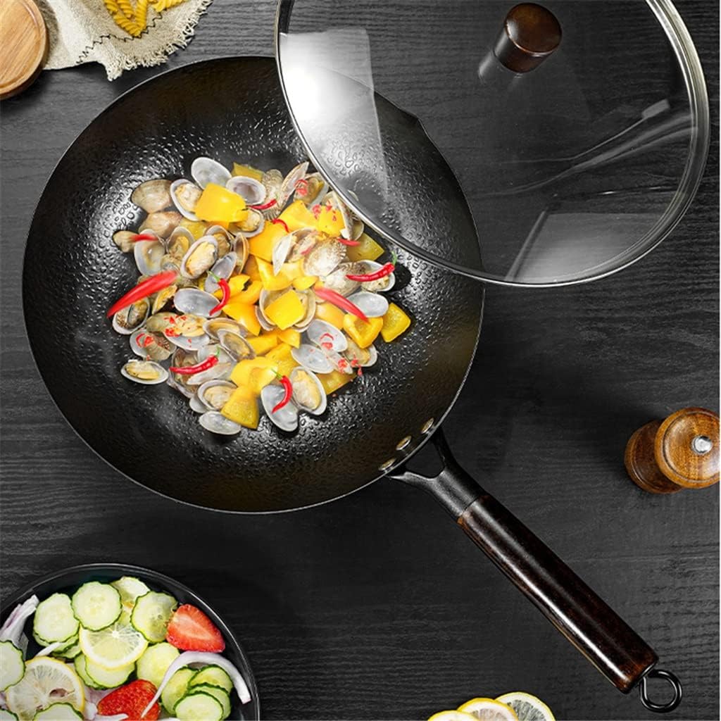 Wok Pan, Stir Fry Pan Flat Bottom Pan,Cast Iron Wok for Electric Stove, Induction Cooker and Gas Stove (A 32Cm)，A-32cm，A-32cm，A-32cm