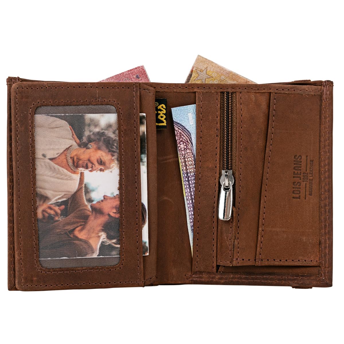 Lois - Carteras para Hombre Elegantes de Alta diseño Moderno. Billeteras para Hombre compactas Estilo clásico Cartera Monedero Funcional.