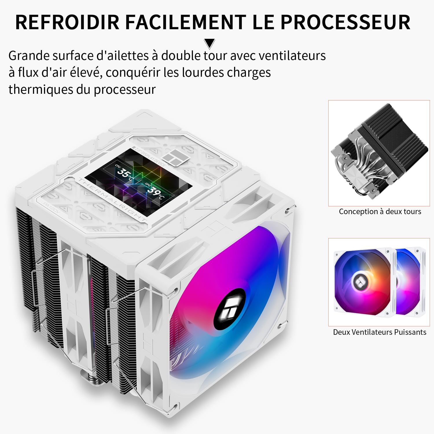Thermalright Peerless Assassin 120 Vision ARGB White chłodzenie procesora, chłodzenie PC z 6 rurami cieplnymi, 2,8-calowy wyświetlacz magnetyczny (rozdzielczość 320 x 240), do AMD AM4/AM5 i Intel