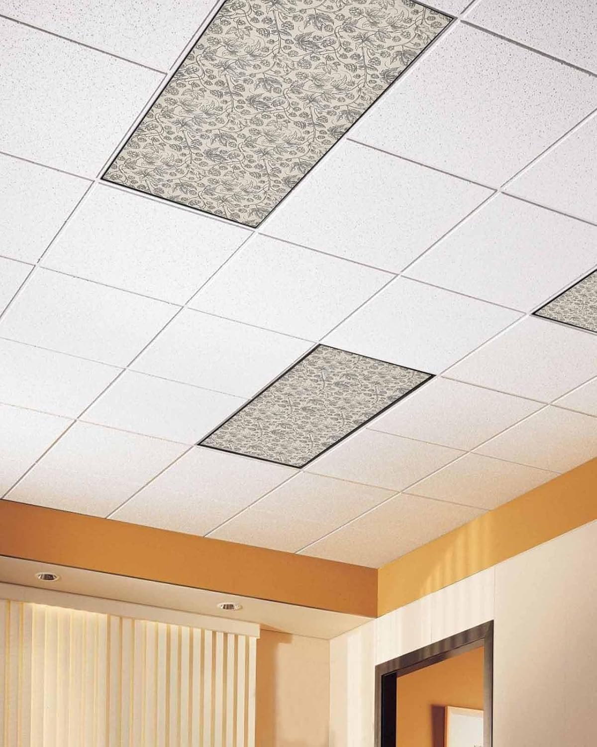3 Pack Fluorescent Light Cover for Ceiling Lights, Grey Floral Magnetic Classroom Light Filters 4x2 Feet, Modern Vintage Flowers Pastoral Botanical Decorative Ceiling Light Covers for Office image 2