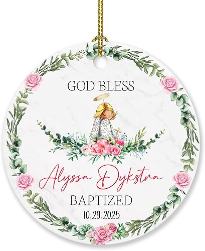Adorno de Navidad personalizado con texto en inglés "God Bless Bautized" 2023, adornos de bautismo católico, regalos para recién nacido, adorno de