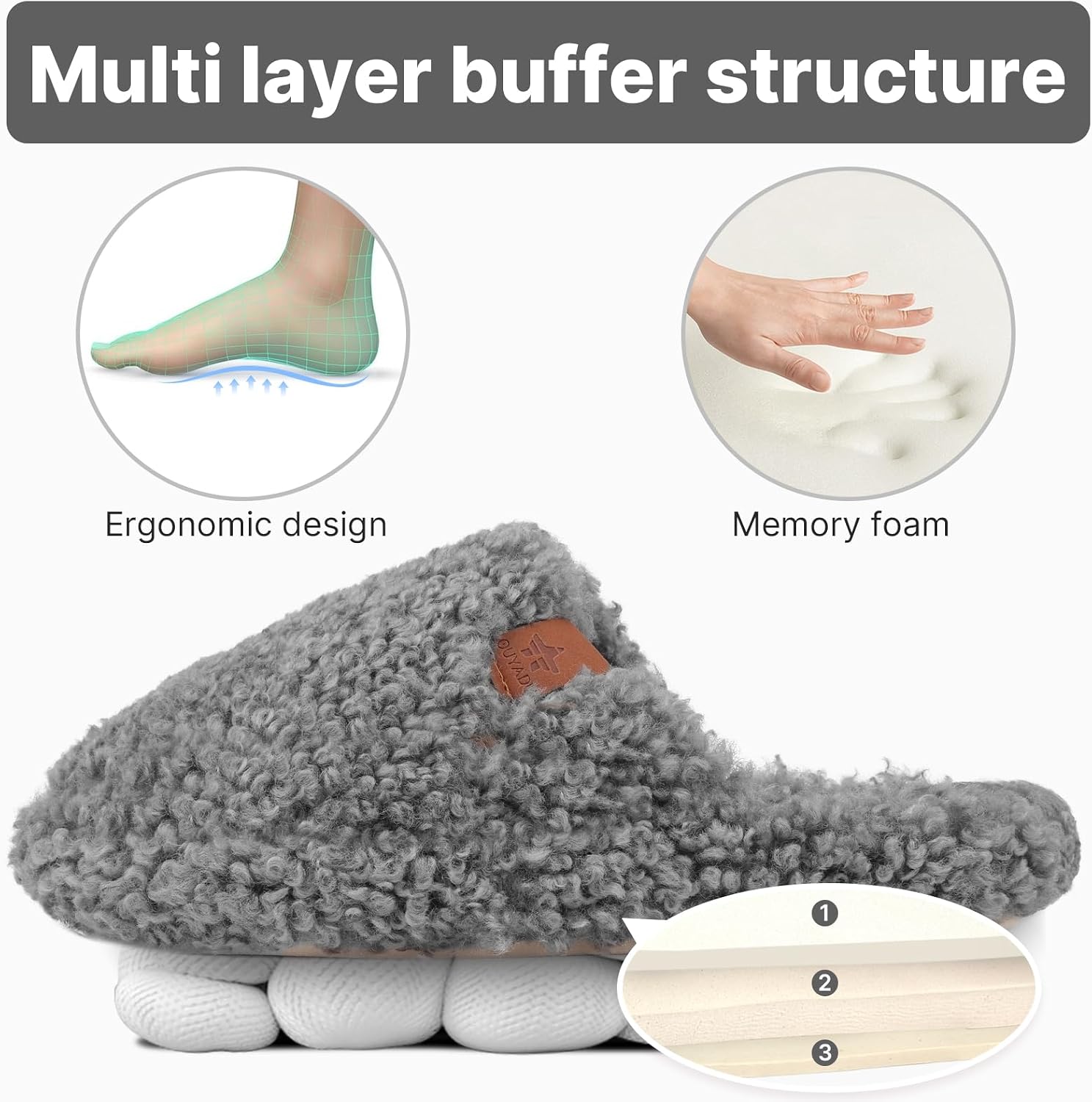 Womens Fuzzy Slippers Wide Width Ladies Arch Support Memory Foam Slippers Warm Comfy faux fur Slip On Indoor House Shoes
