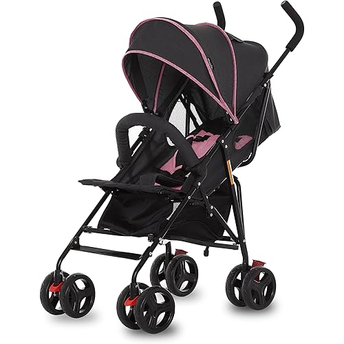 Dream On Me Vista Moonwalk Baby Stroller in Pink, Lightweight Infant Stroller with Compact Fold, Multi-Position Recline Umbrella Stroller with Canopy, Extra Large Storage and Cup Holder