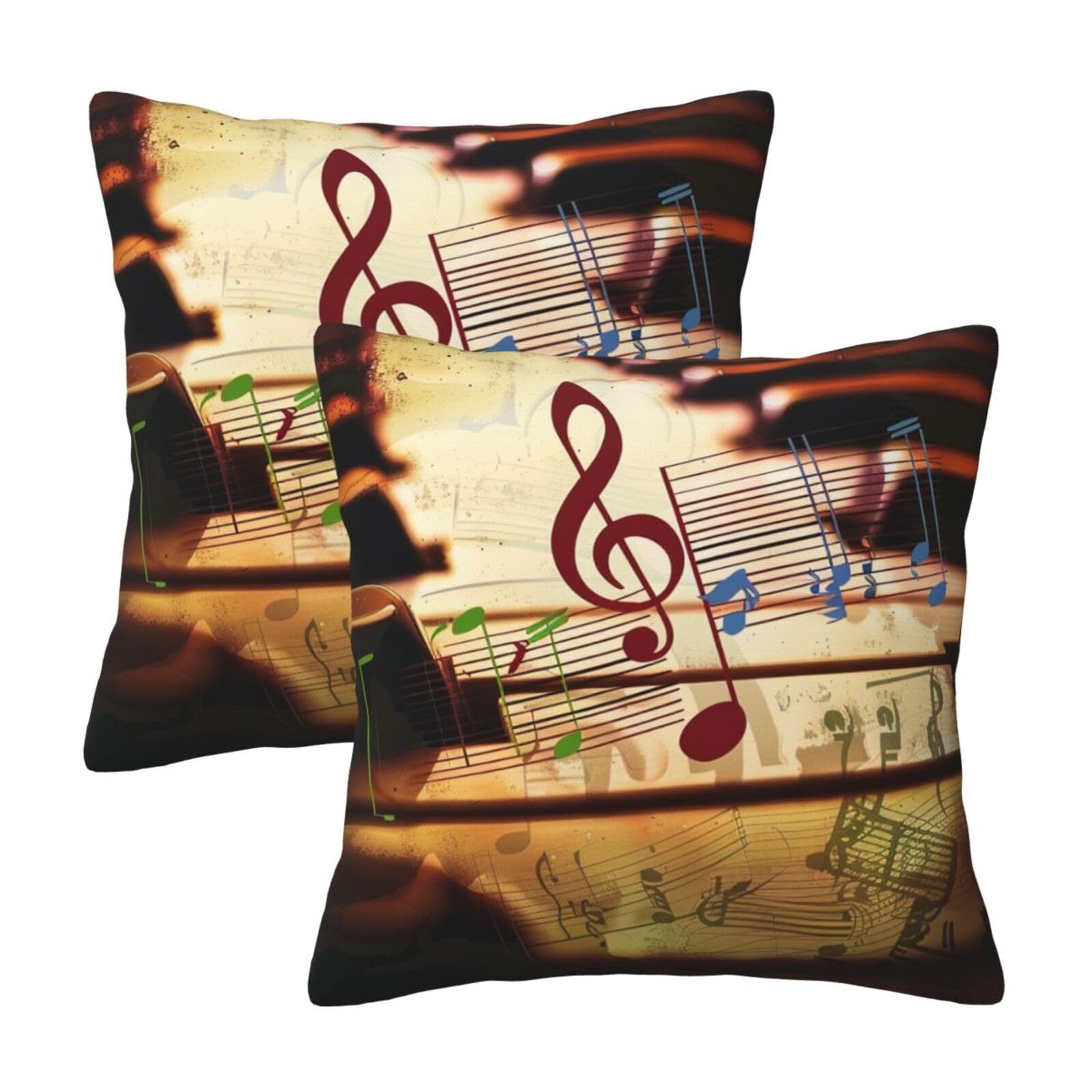 music Throw Pillow Cases 2 Pack Square Pillowcases Soft Pillow Protectors for Couch Livingroom Sofa Bed Office Car,30x30 CM