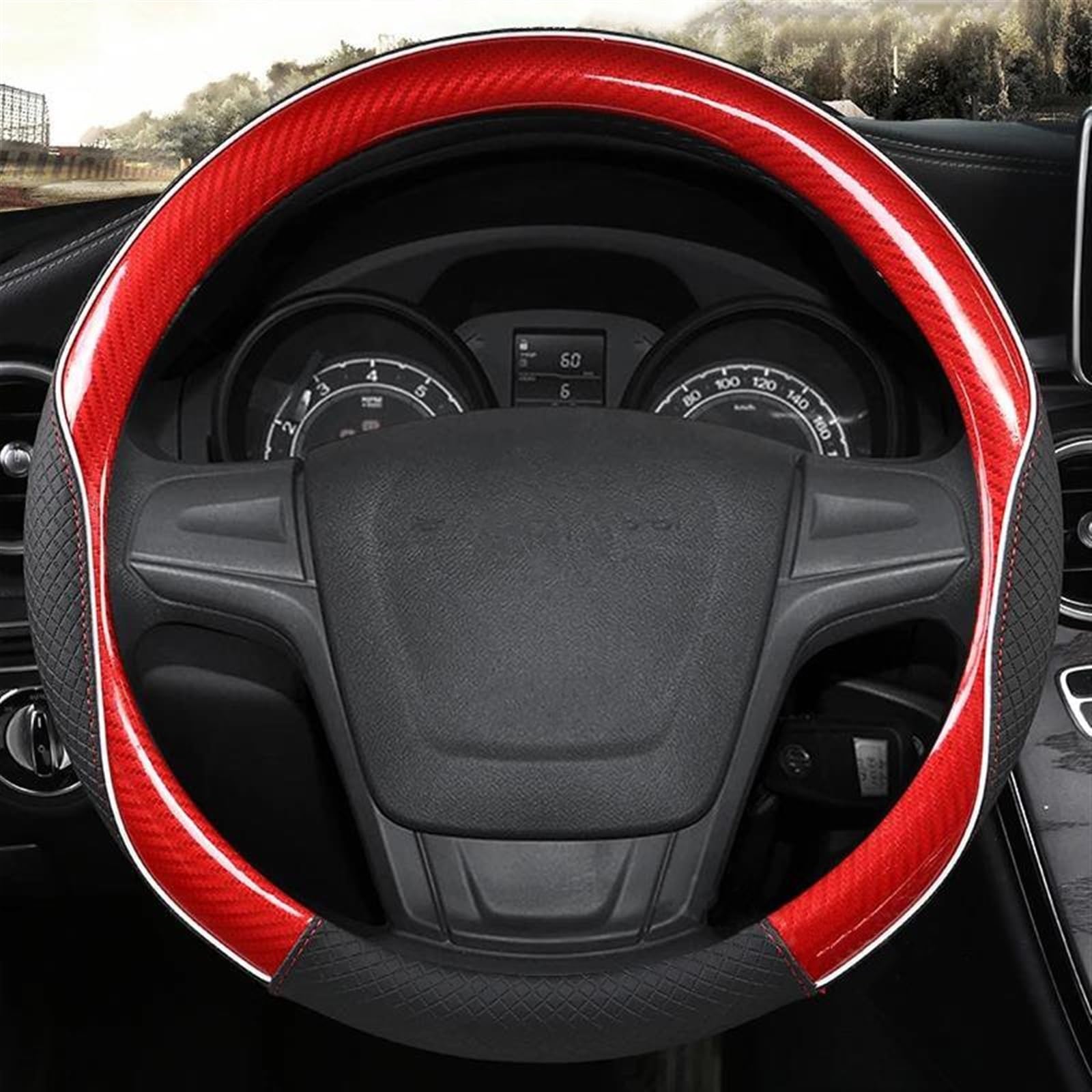 Accessori Per Coprivolante In Pelle Microfibra Antiscivolo Per Interni Auto Per MG 3 5 6 7 ZS HS GS EHS EZS GT EV RX(Red O shape)