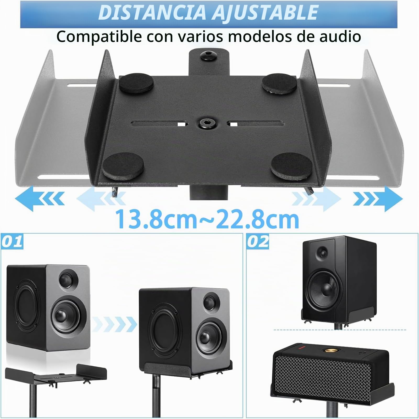 OUUTMEE Soporte de altavoz de altura ajustable, rango de ajuste de altura: 80 – 130 cm, paquete de 2, adecuado para una amplia gama de modelos de altavoces