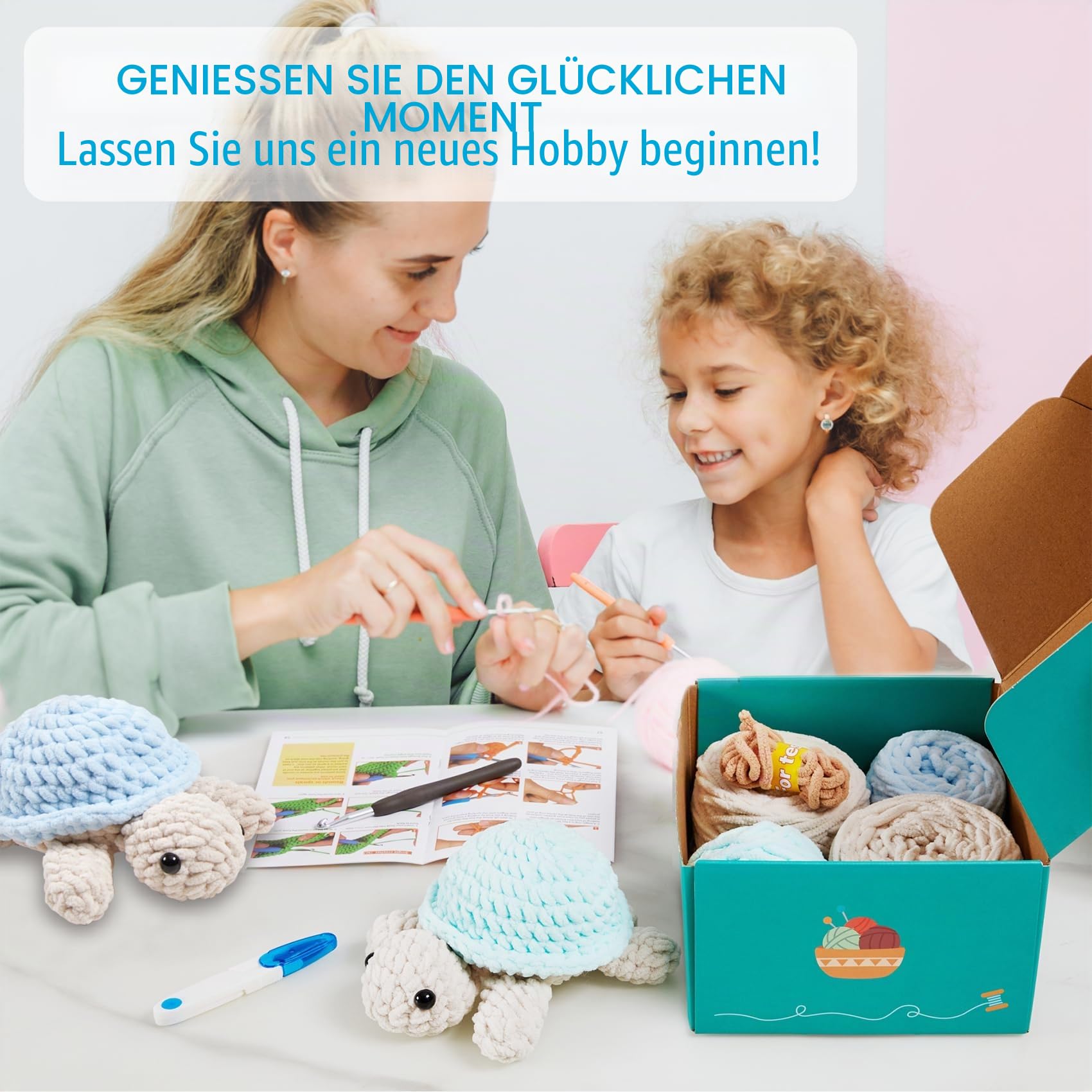 Eelexa Häkelset für Anfänger, Amigurumi Häkeltier-Kits, mit Schritt-für-Schritt-Video-Tutorials für Kinder, Erwachsene, Anfänger, 2 Stück Schildkröten