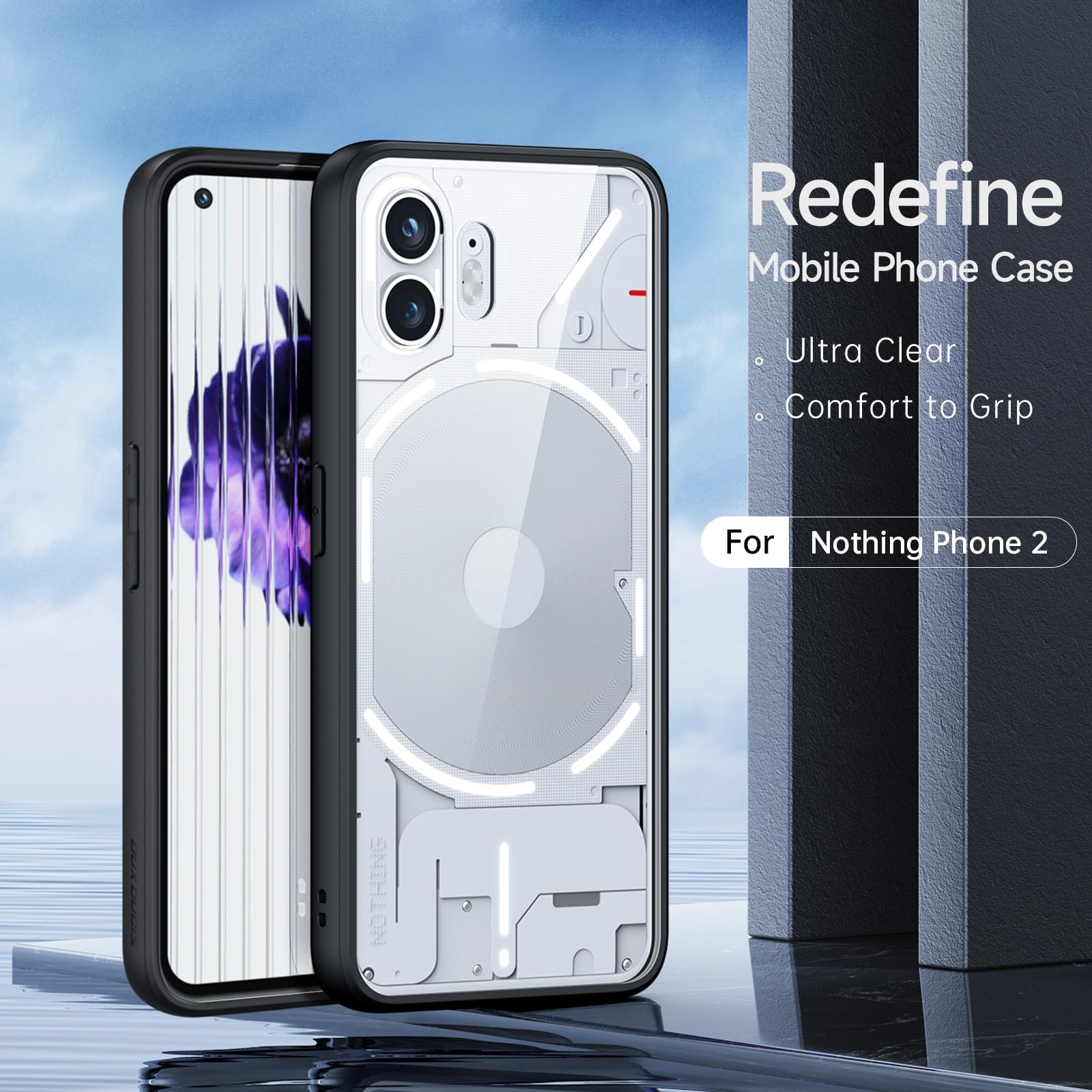 Custodia per Nothing Phone 2A, Cover Posteriore in PC Trasparente, Antiurto, Antigraffio, Protettiva TPU Morbido Bumper, Protezione Fotocamera di Alta
