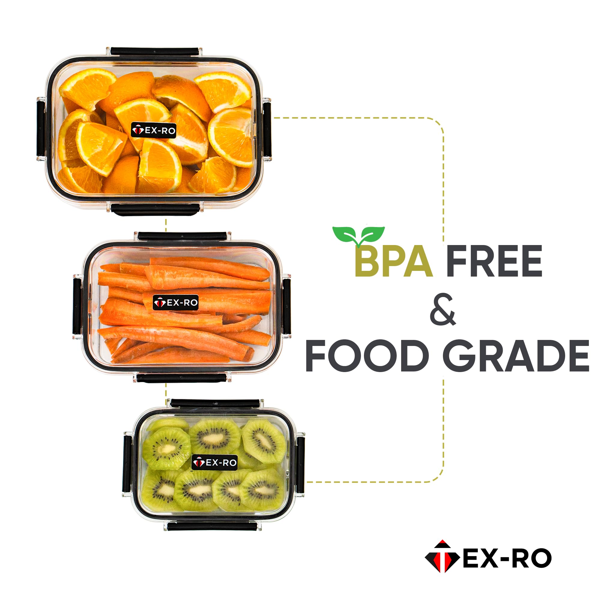 TEX-RO Contenedor hermético para organizador de nevera, juego de almacenamiento de plástico, cajas de almacenamiento para nevera, juego de accesorios de cocina, organización y almacenamiento de cocina