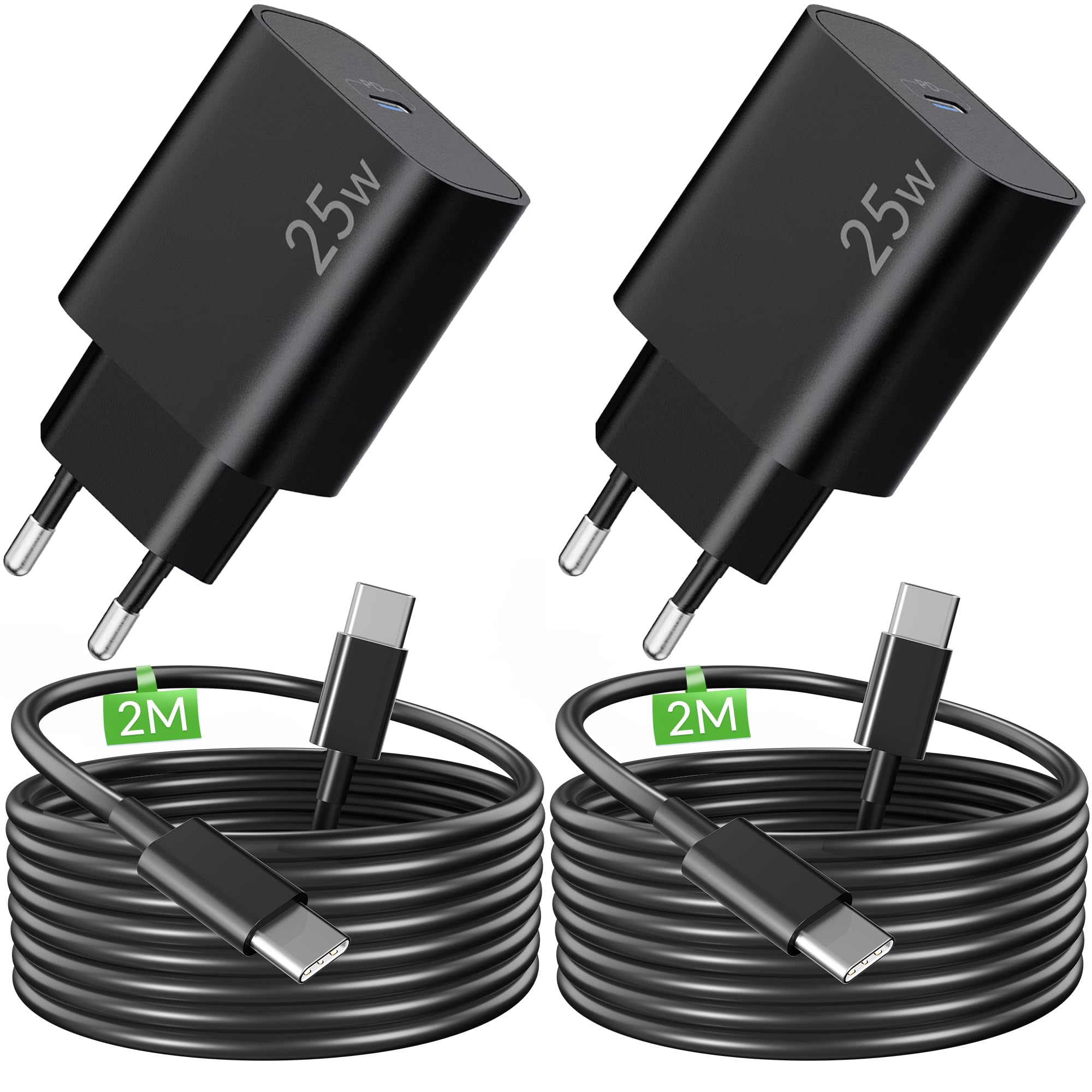 ARCCRA 25W USB C Ladegerät mit USBC Schnellladekabel 2M für Samsung Galaxy S25 S26 S24 S23 S22 S21 Ultra FE 5G Edge A56 A55 A54 A35, Schnellladegerät + 2M Ladekabel Fast Charger 2-Pack