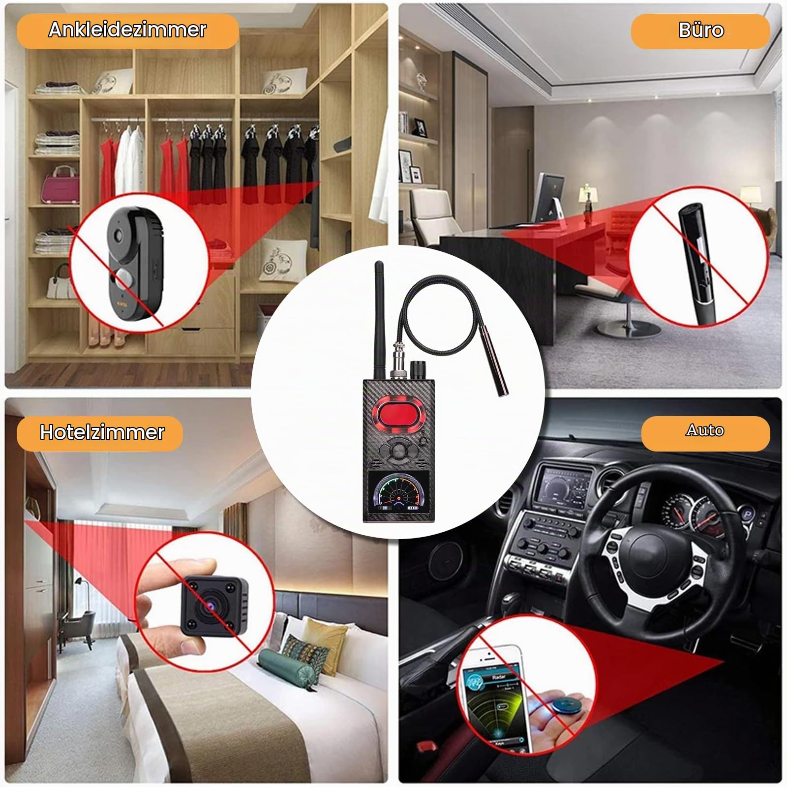Wanzen Detektor RF Wireless,Wanzendetektor GPS Spy Finder,Versteckte Kamera Detector für GSM Tracker Abhörgeräte Funkkameras Wanzenfinder Infrarot Detector Starke magnetische Detektor