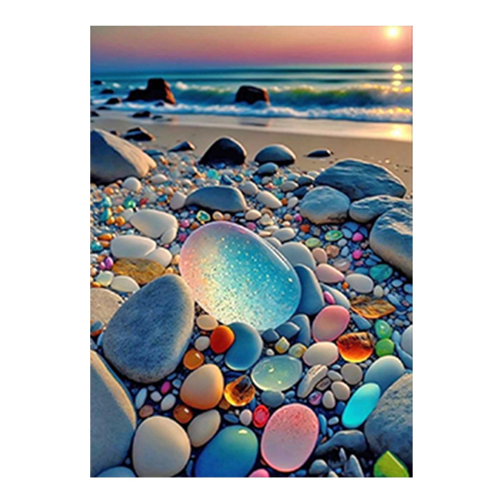 SHEGZHUC Peinture En Diamants Cascade Mer 50x40 Cm - Paysage Coucher De Soleil